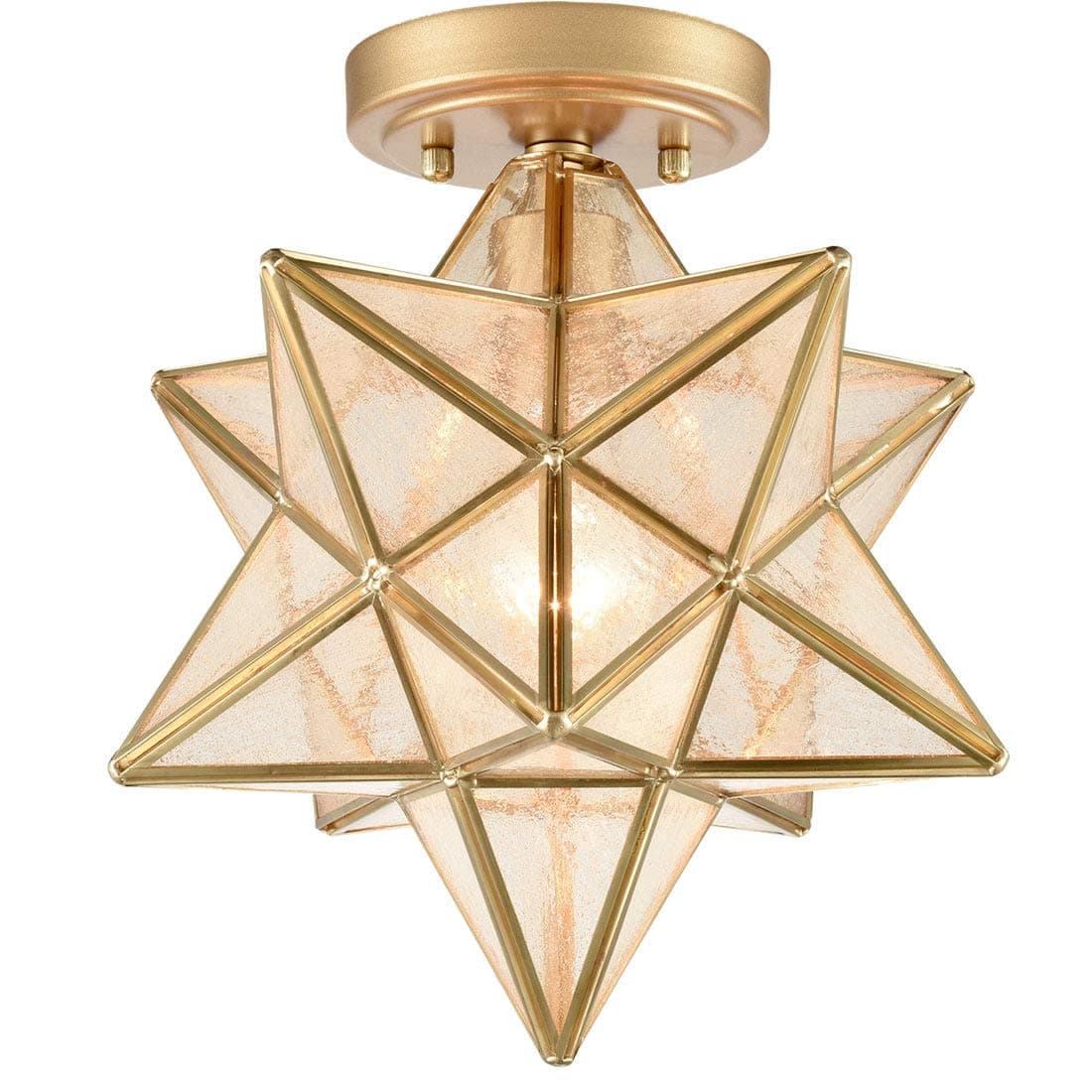 HOLKIRT 12-Inch Moravian Star Ceiling Light Brass Boho Moravian Star Flush Mount Light with Seeded Glass Shade, E26 Light for Bedroom, Entryway, Balcony, Porch