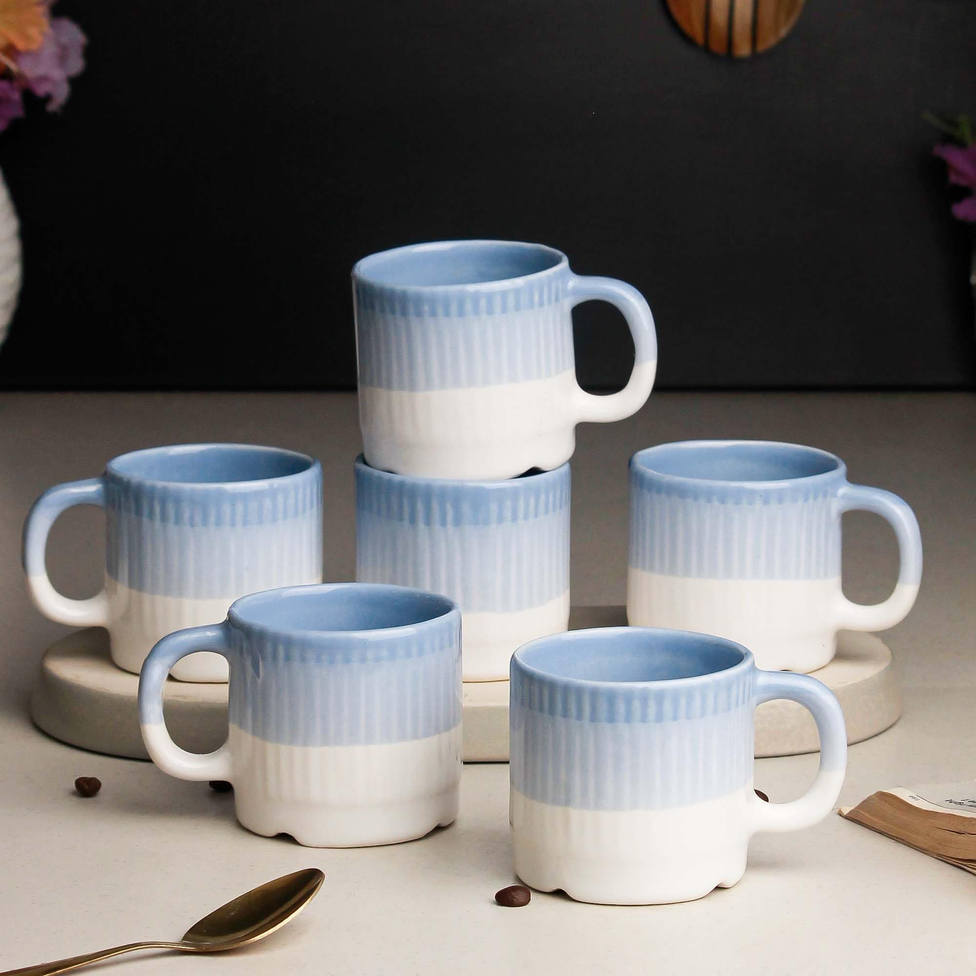 Tritone Sky Blue Fringe Tea Cups Set of 6 Microwave and Dishwasher Safe, Perfect for Every Occasion Capacity - 200 ml Each