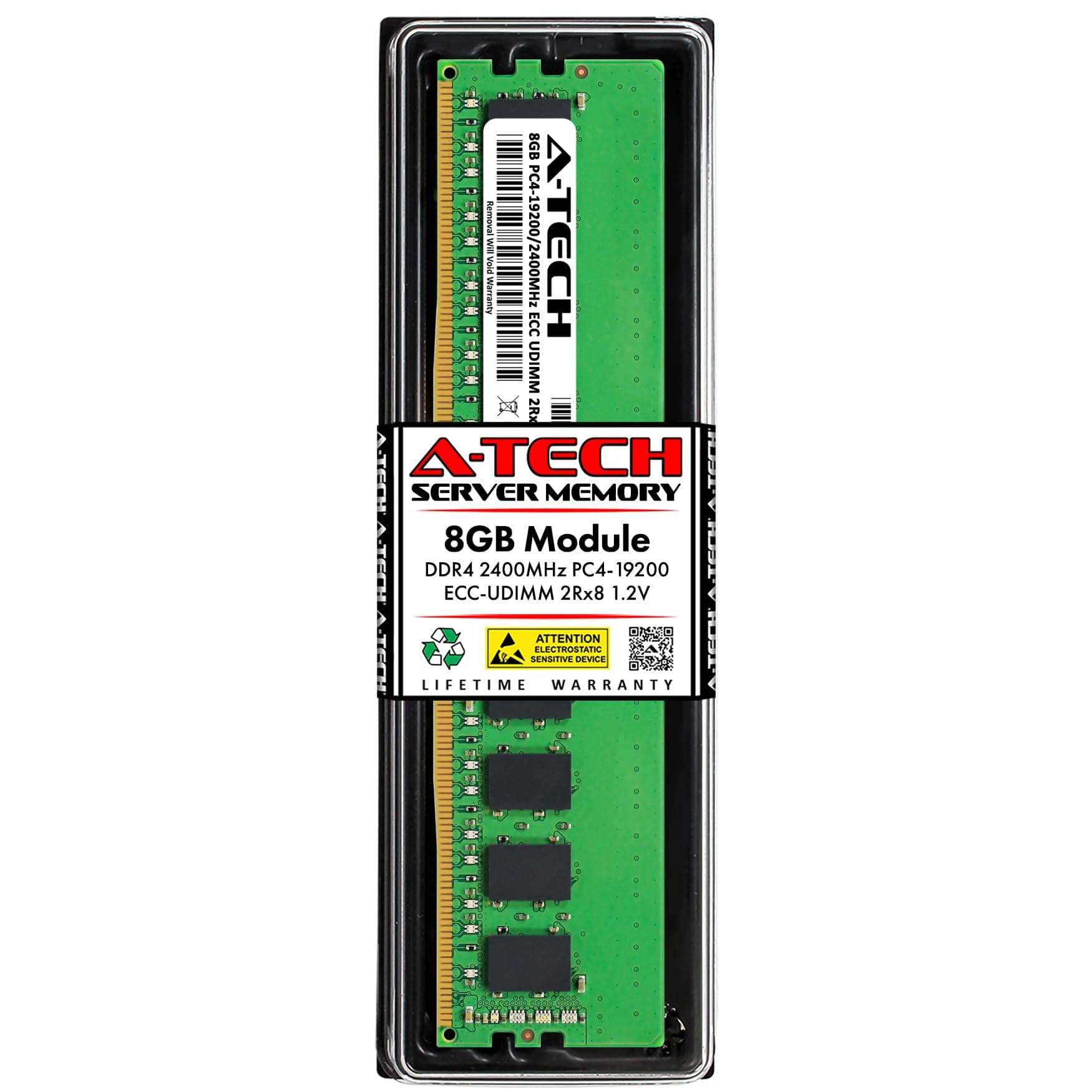 A-Tech Server 8GB DDR4 2400MHz PC4-19200 ECC UDIMM 2Rx8 Dual Rank 1.2V ECC Unbuffered DIMM 288-Pin Server & Workstation RAM Memory Upgrade Module (A-Tech Enterprise Series)