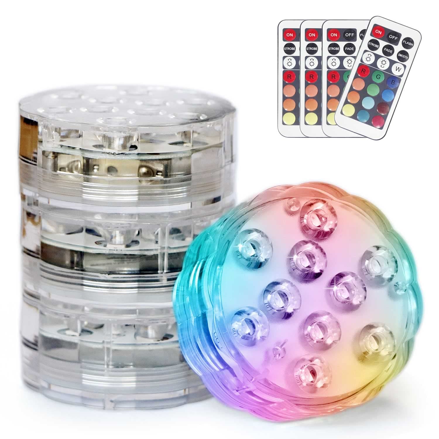 KIKOMO Submersible LED Lights with Remote, 13 Colors 4 Modes Battery Operated Underwater LED Light Pucks for Pool Hot Tub Bathtub