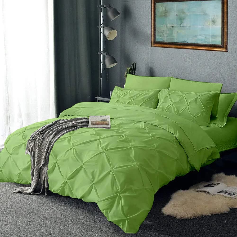 EBEDDY LINENS Pinch Pleated Pintuck 3PC Duvet Cover Set Zipper & Corner Ties Egyptian Cotton 1 Duvet Cover with 2pc Pillowcase Single 60x90 Inch, Sage Green
