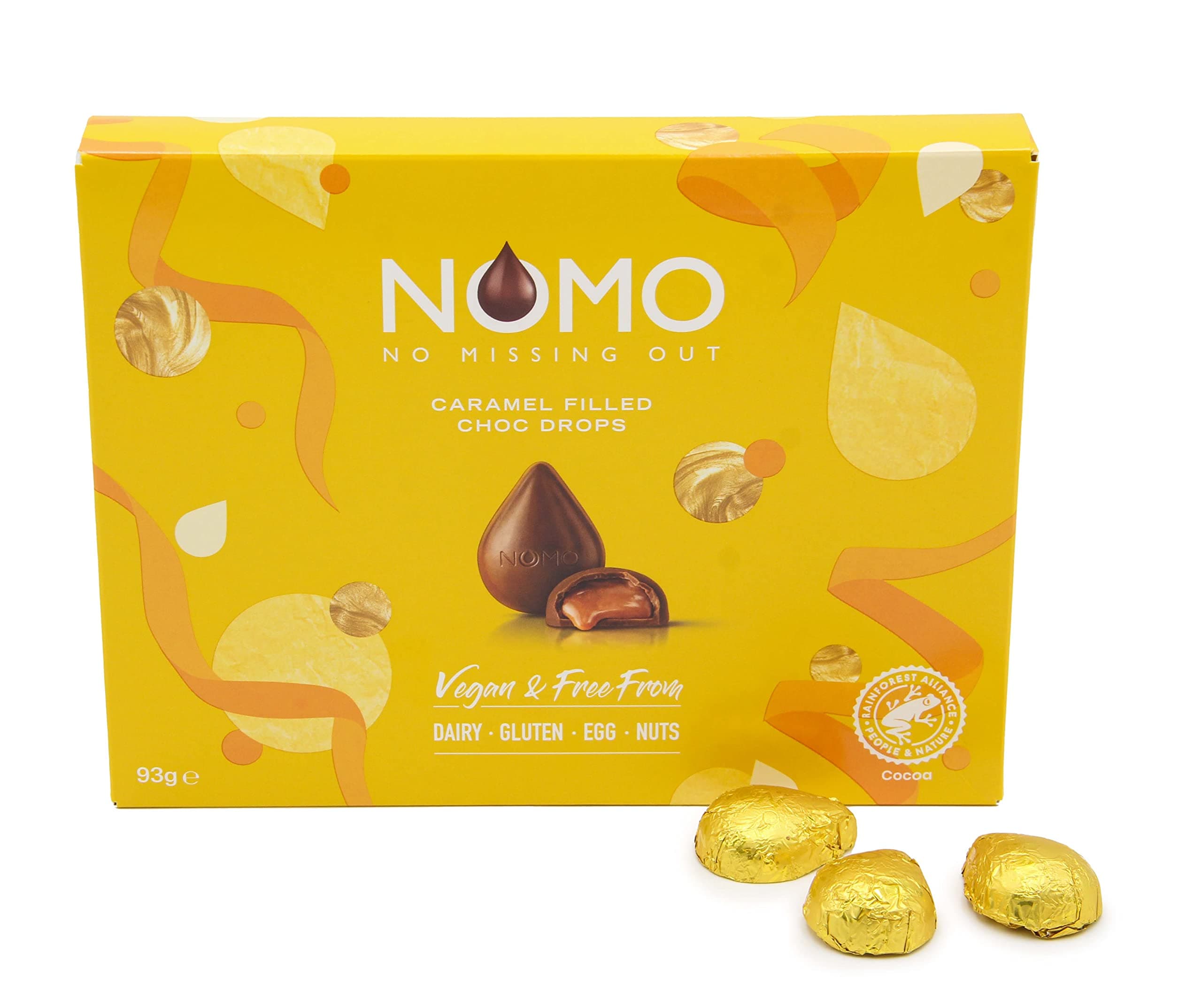 Nomo Caramel Vegan Chocolate Drops Selection Box 2021 (93g) - Free From: Dairy, Gluten, Nuts and Egg