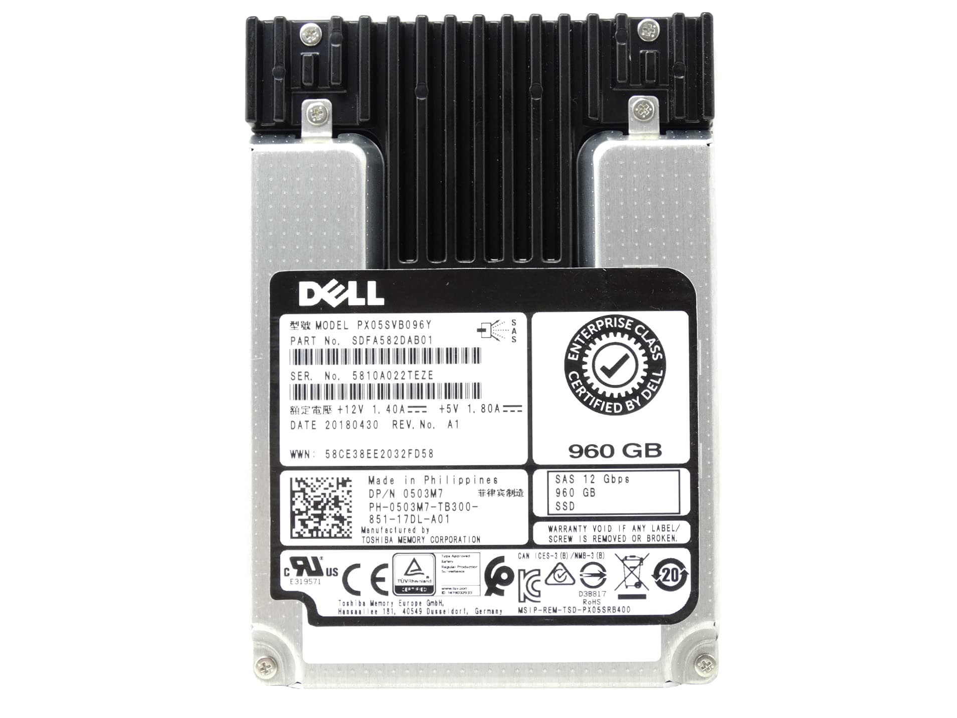 Dell 503M7 960GB SAS 12Gbps 2.5" SSD Solid State Drive (Renewed)
