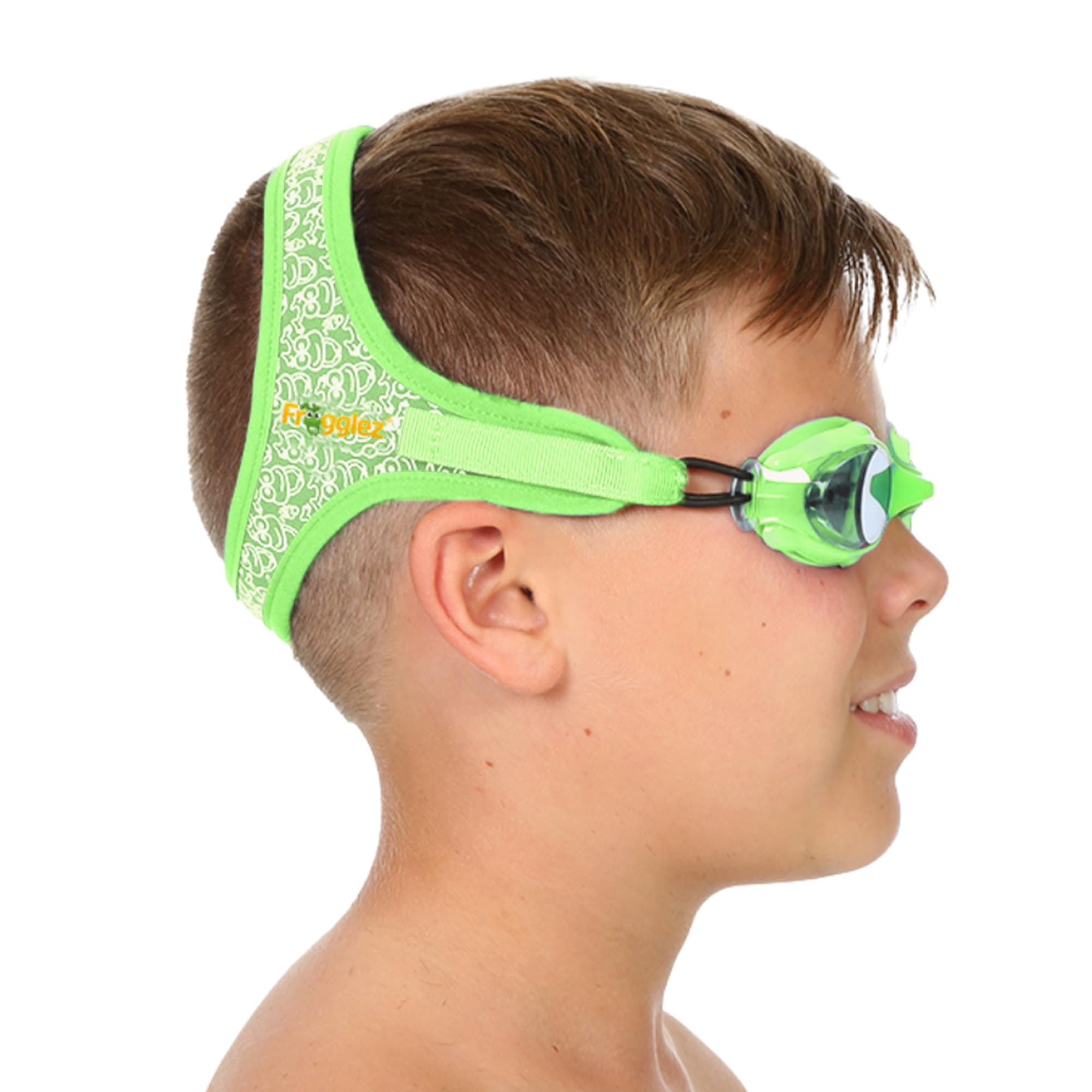 Frogglez Anti-Fog Swimming Goggles for Kids under 10 (Ages 3-10) Recommended by Swim Instructors; Premium Pain-Free Strap