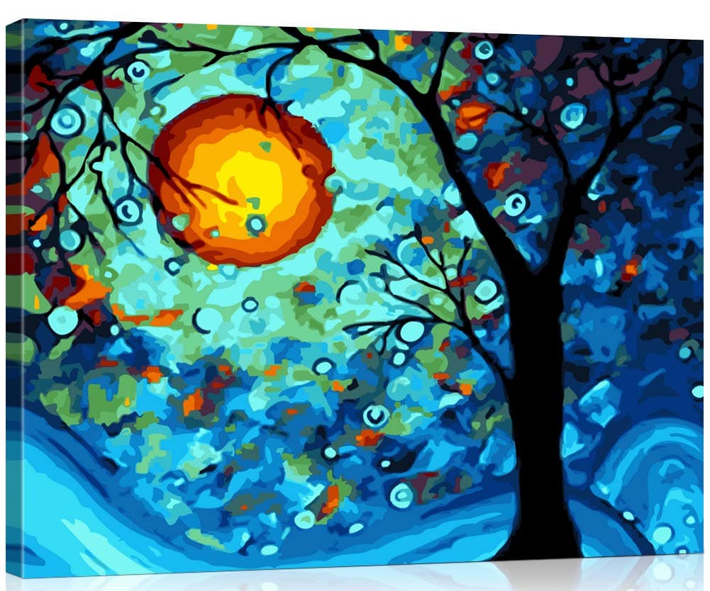 Suntown Wooden Framed Paint by Numbers 40x50cm Canvas Diy Oil Painting for Kids, Adults and Drawing Beginner with Brushes and Acrylic Paints - The Dream of Tree