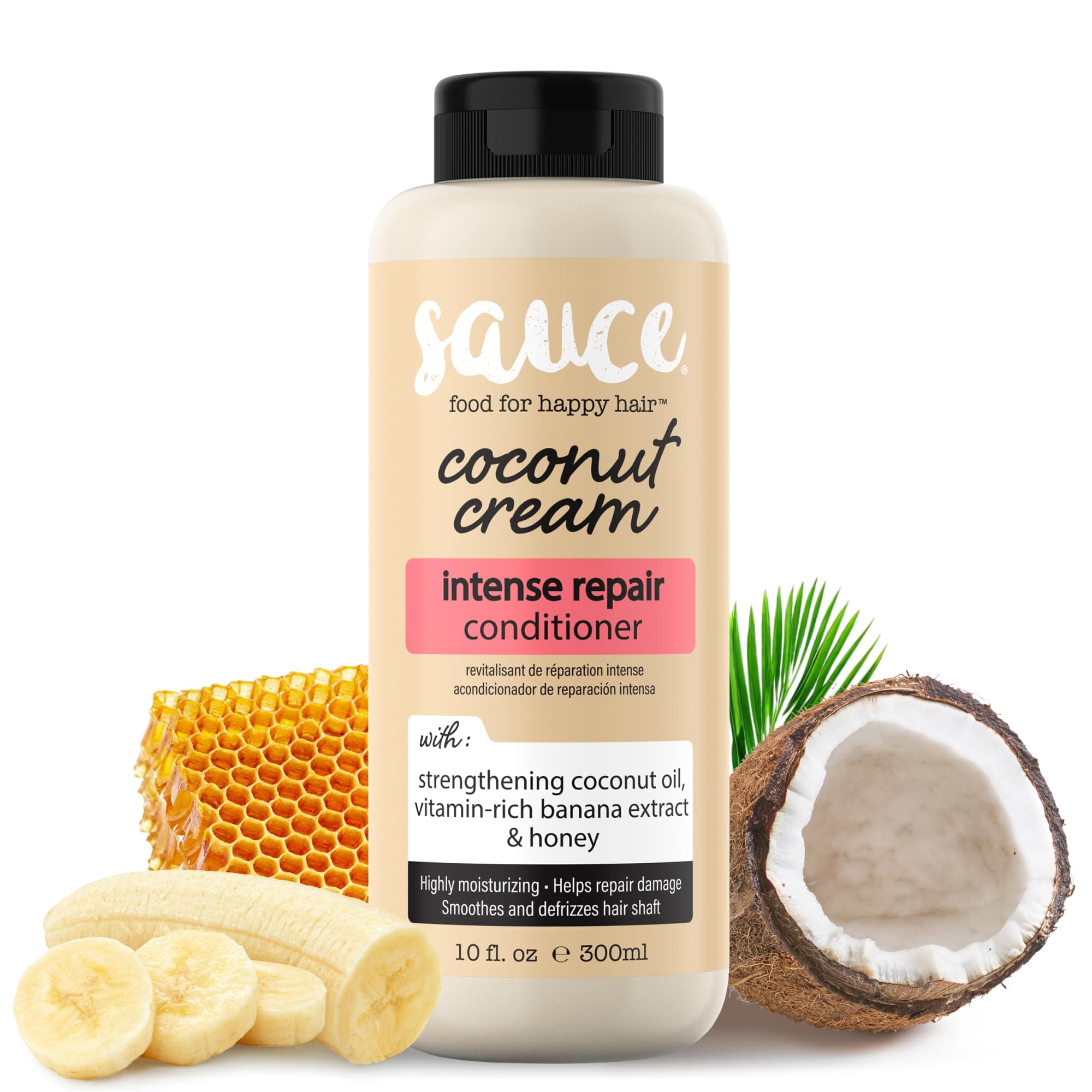 Coconut Cream Conditioner for Dry, Damaged, Frizzy, Curly Hair with Coconut Oil, Paraben & Sulfate-Free, 10 Fl Oz | Intense Repair, for Dry, Revitalizing, Banana, Honey