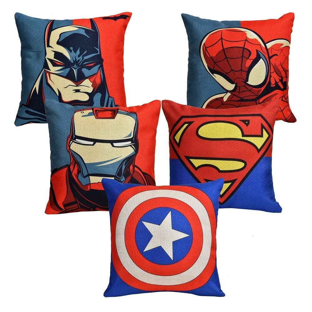 Fairy Home Designer Decorative Jute Avenger Cushion Covers/Throw Pillow, Standard (16 * 16), 5 Pcs (Avenger) - 220Tc, 16X16 Cm