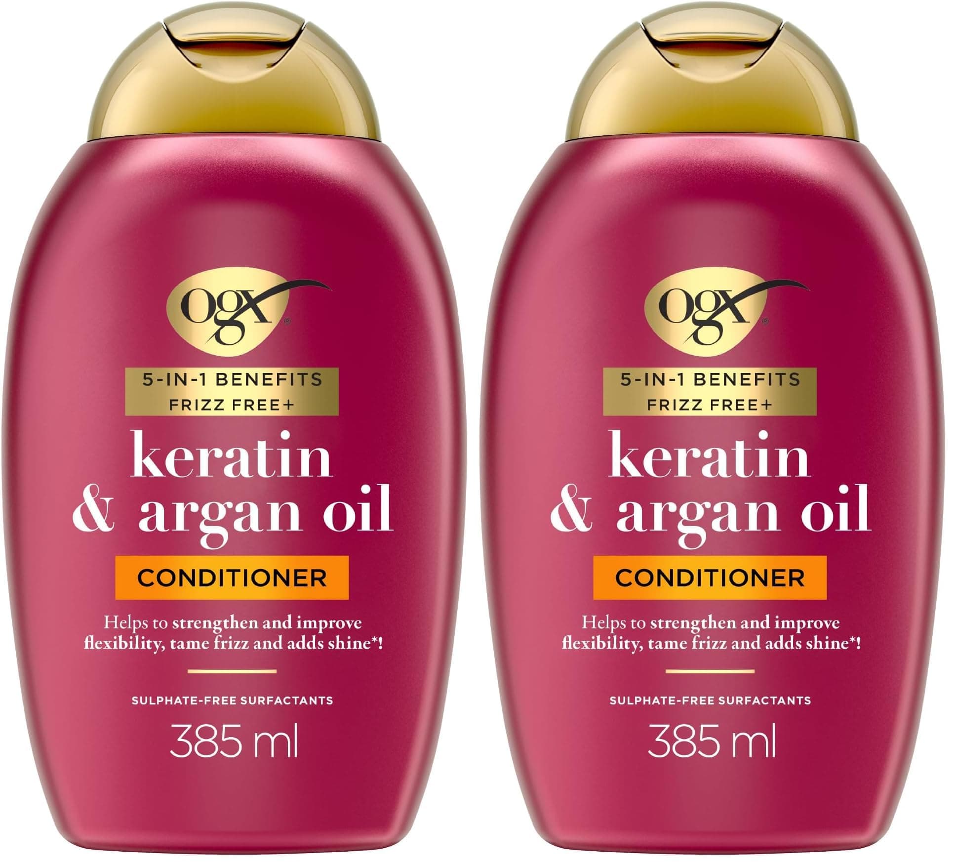 OGX Keratin and Argan Oil Anti-Frizz 5-in-1 Benefits Conditioner, Sulphate Free Surfactants, 385ml (Pack of 2)