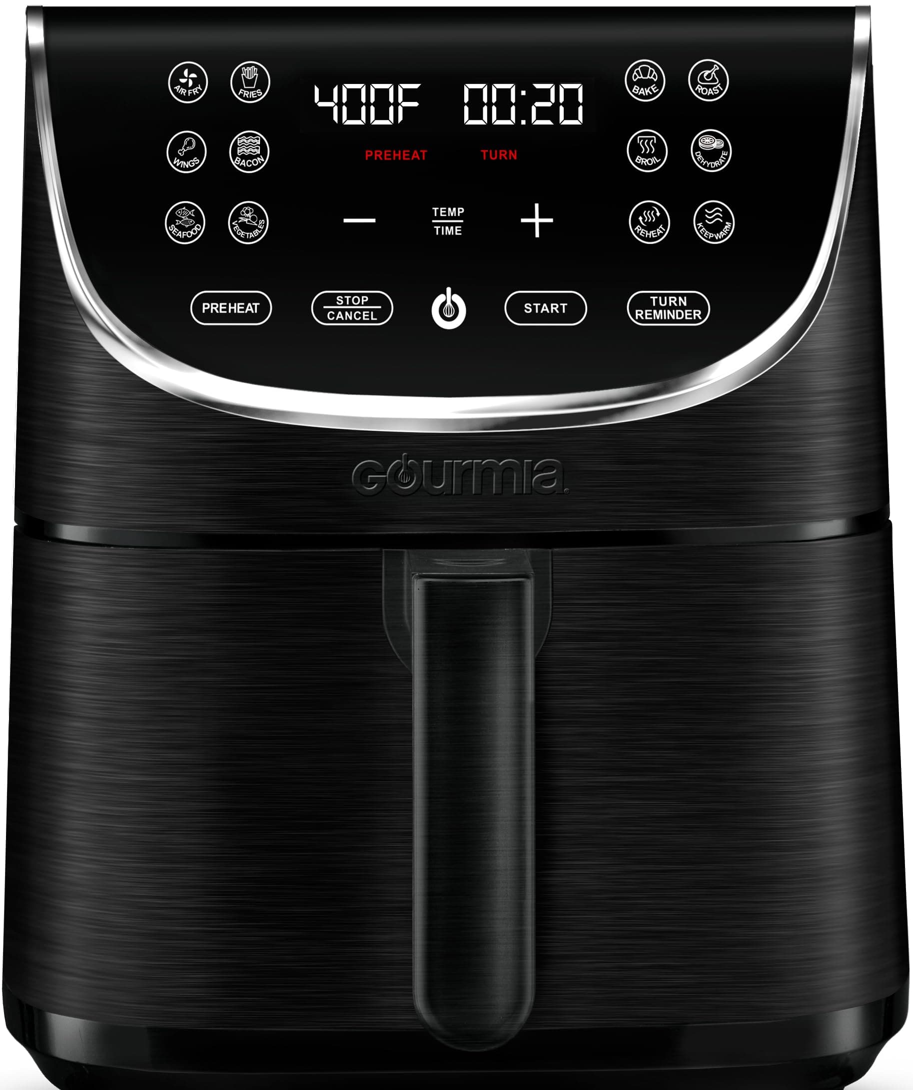 Gourmia Air Fryer Oven Digital Display 7 Quart Large AirFryer Cooker 12 Touch Cooking Presets, XL Air Fryer Basket 1700w Power Multifunction GAF716 Black and Stainless Steel Accents FRY FORCE 360°