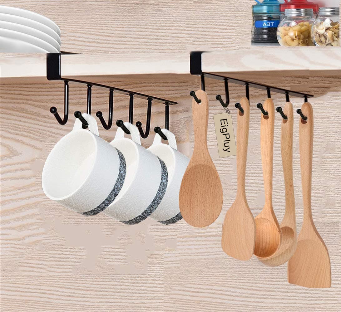 Mug Holder Under Cabinet Adhesive Cup Hooks Drilling Free Coffee Cups Holder Kitchen Utensil Storage Shelf Ties Belts Scarf Hanging Rack