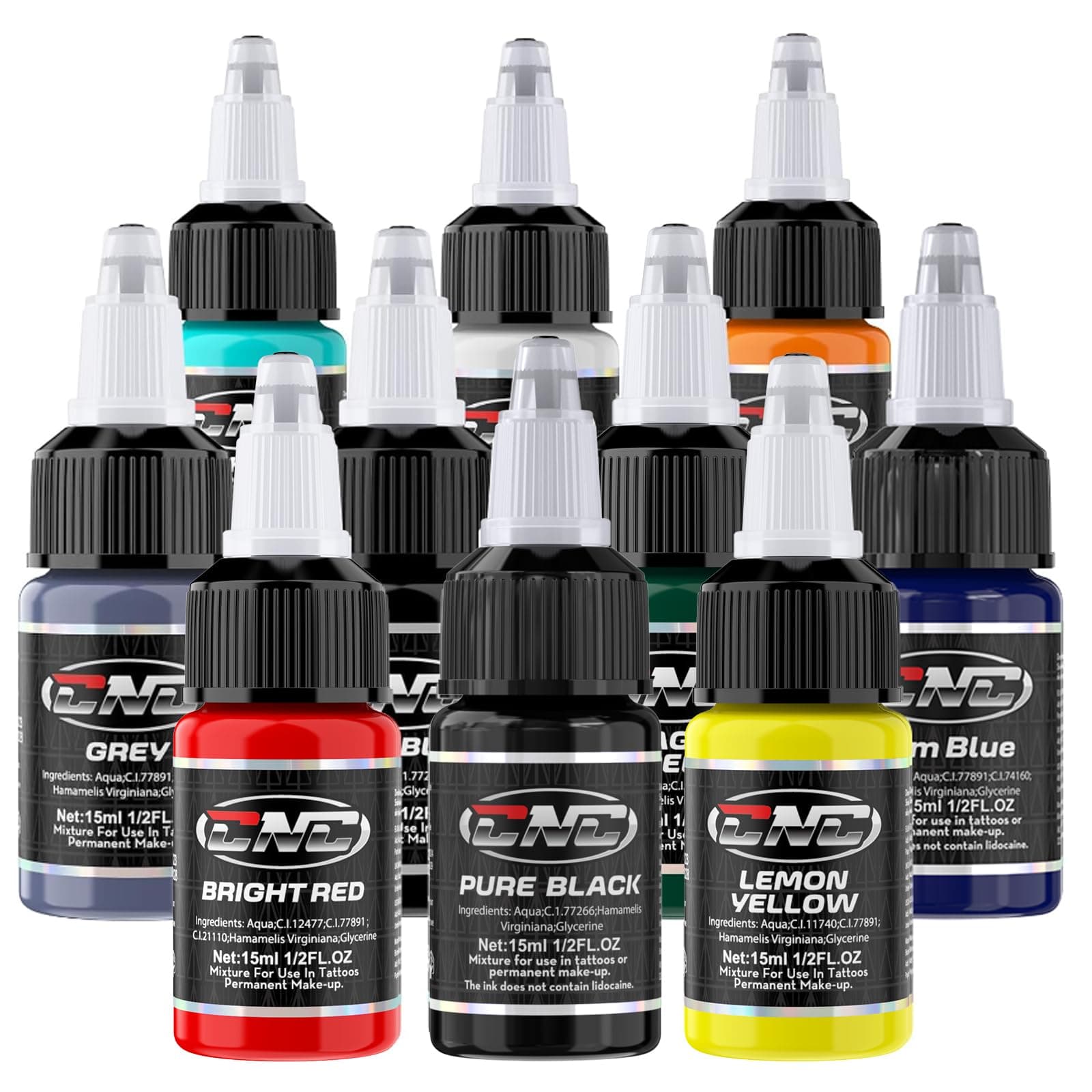 Tattoo Ink 10 Colors Set 1/2oz 15ml/Bottle Tattoo Inks Pigment Kit Superior Tattoo Supplies for Lining, Shading, Tribal, and Blending TI6003-15-10