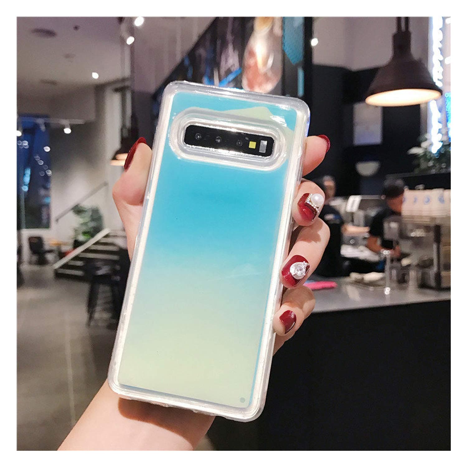 Luminous Neon Sand Cover Glow in The Dark Liquid Glitter Quicksand Cases,for Samsung S10 Plus,Blue