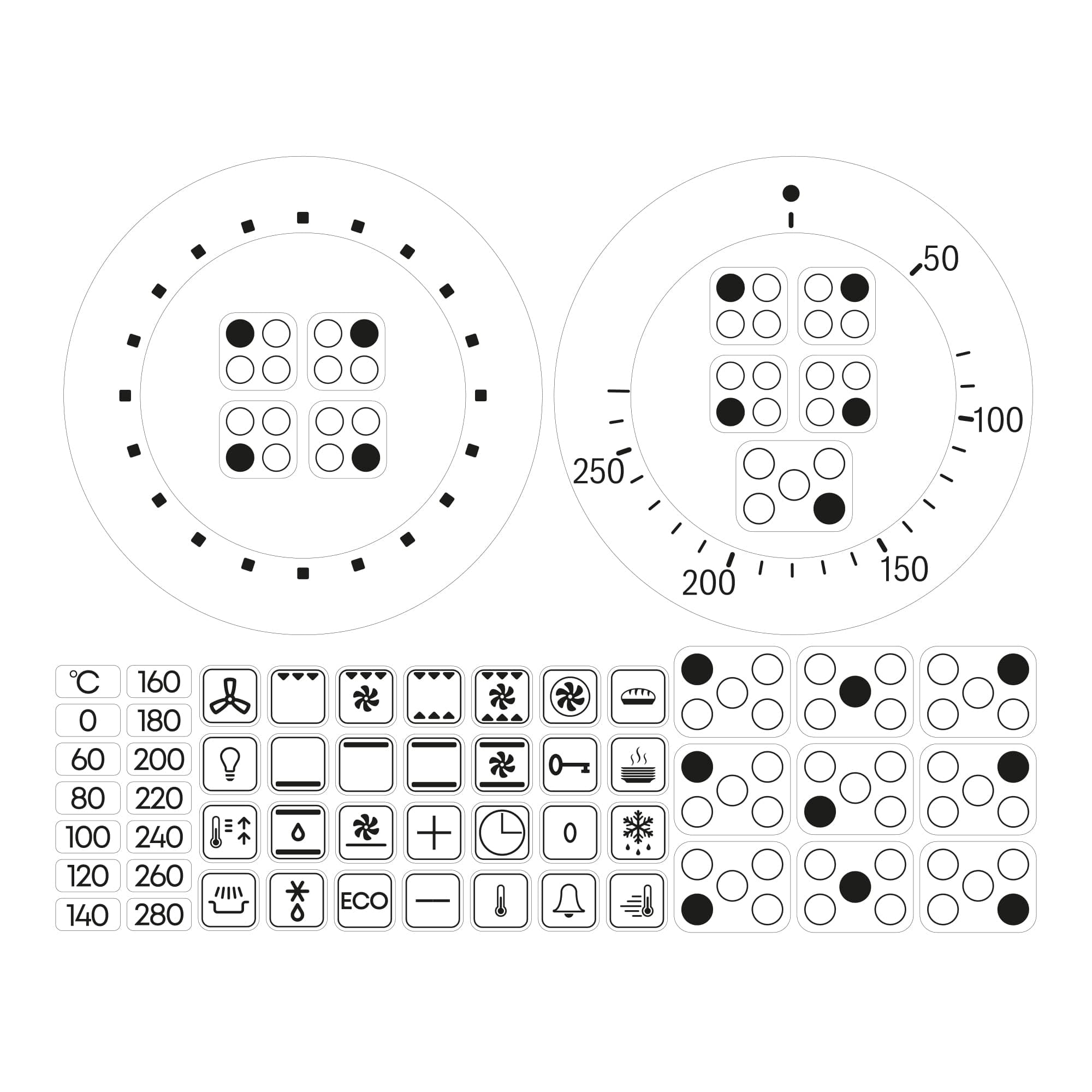 4 and 5 Ring Stove Stickers Decals Symbols for Hob Cooker Top Oven (Black Print On Clear Vinyl)