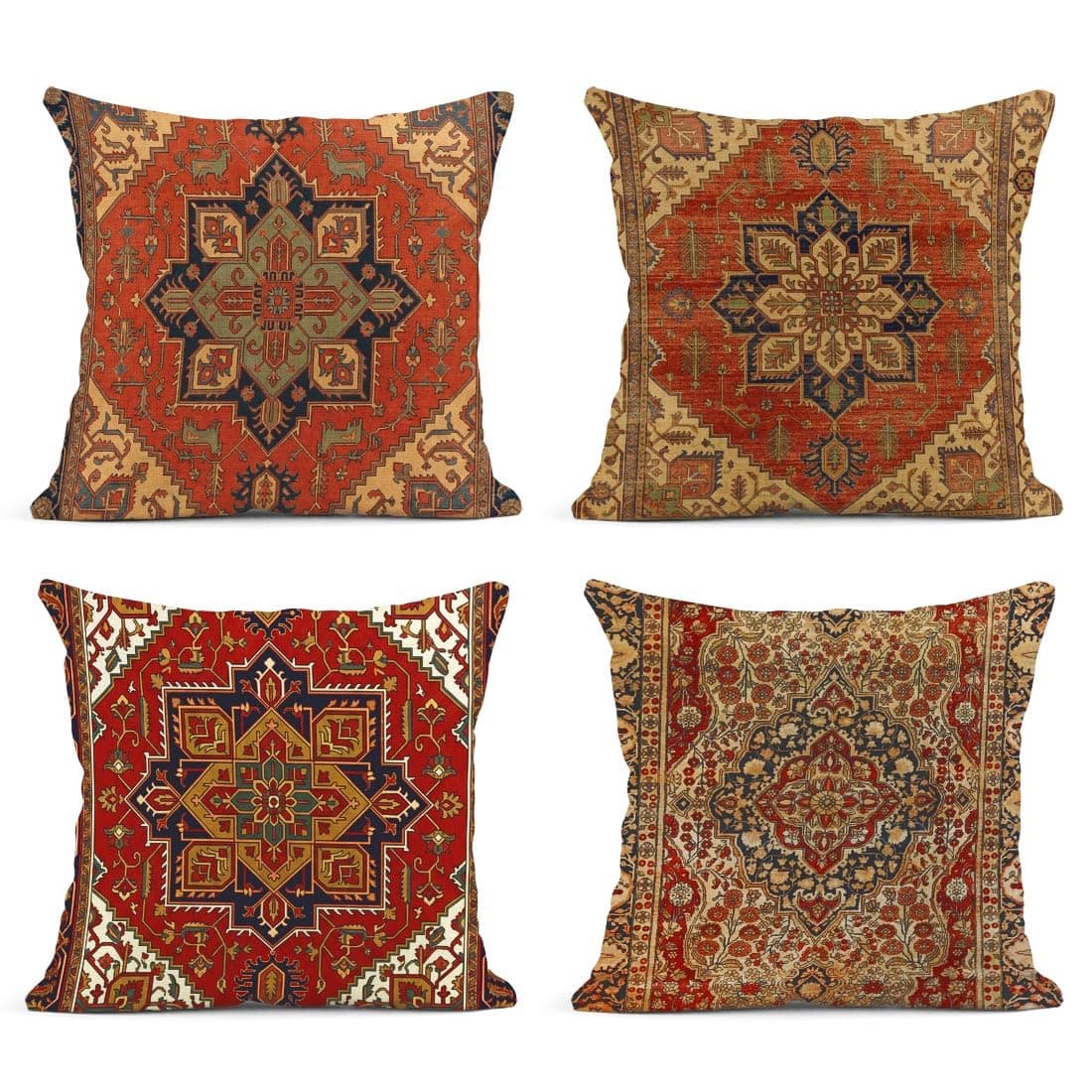 Sanwarm Throw Pillow Covers Home Decor Set of 4 Pillow Cases Decorative 20 x 20 Inches Cushion Couch Sofa Pillowcases Turkey Kilim Ancient Antique