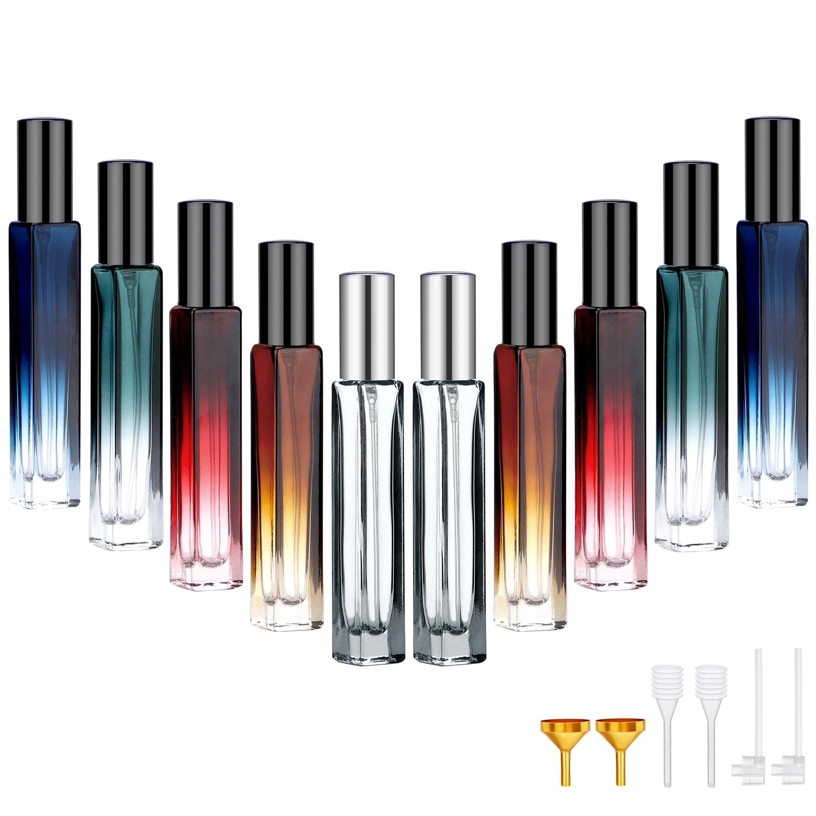 Segbeauty 10pcs Refillable Colorful Travel Perfume Bottle, 10ML Multi-color Empty Glass Atomizer, 0.34oz Portable Sprayer