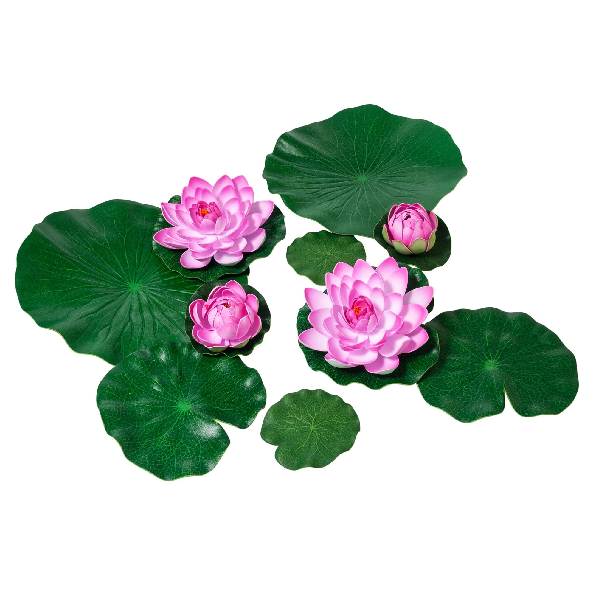 Fake Lily Pads, 10 PCS Artificial Lotus with Water Lily Pad, Realistic Water Floating Foam Lotuses Pads, Pink Artificial Floating Lotus Decor with Pad for Home Outdoor Ponds