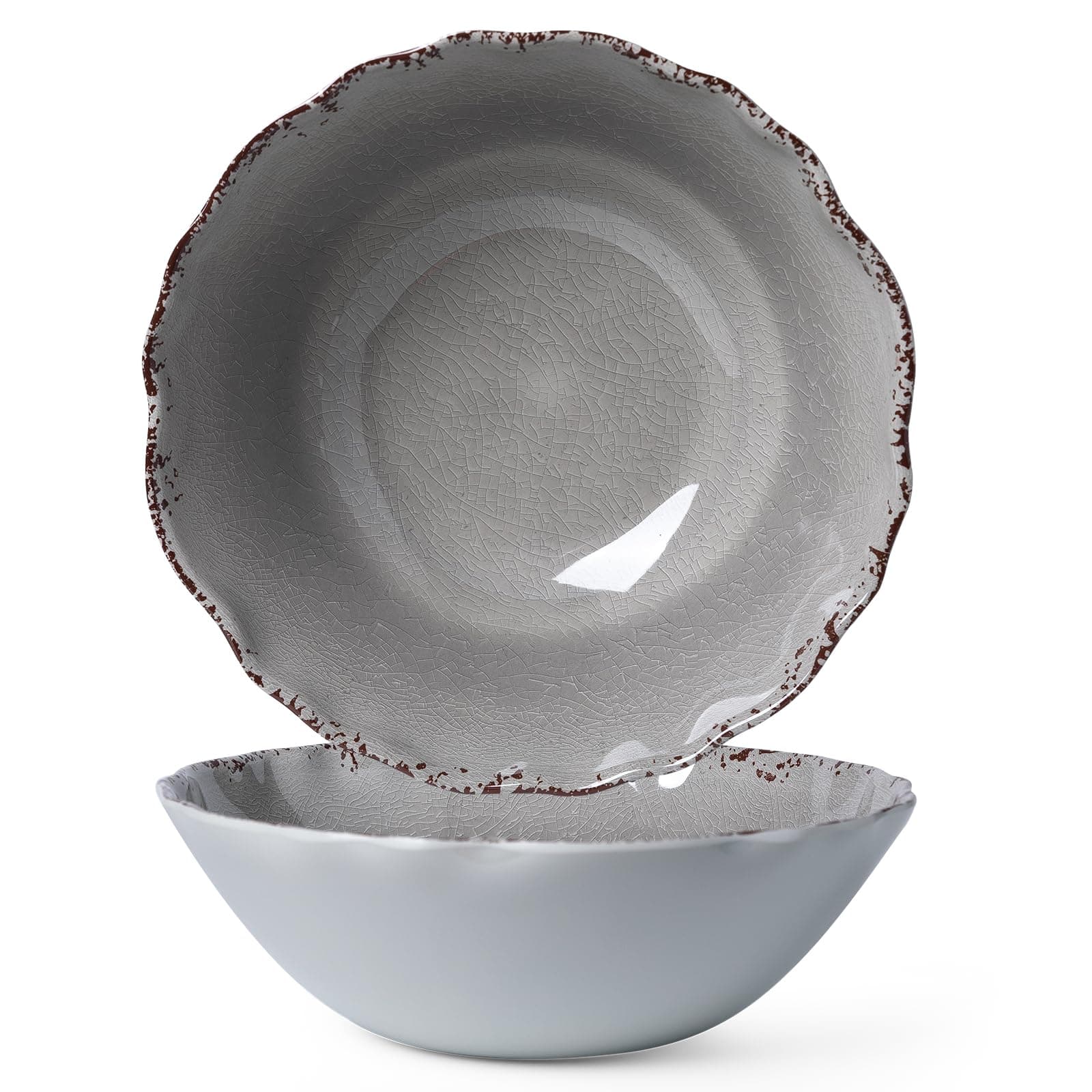 LEHAHA Farmhouse Melamine Serving Bowls,Set of 2, 130 OZ Break Resistant Large Deep Salad Bowls, BPA Free Large Bowl for Serving Salad, Fruit, Vegetables and Food Storage, 12" x 4", Gray