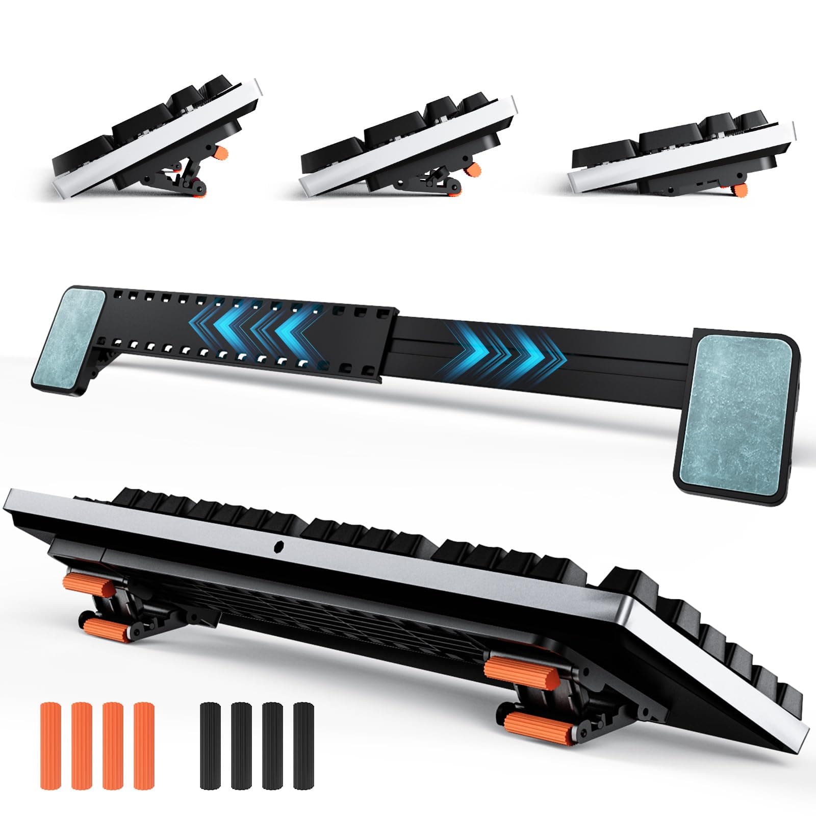 HONKID Computer Keyboard Stand, Adjustable Keyboard Riser for Flat-Back Keyboards only and Retractable Holder for Apple Magic Keyboard, Ergonomic Desk Accessory (Black)