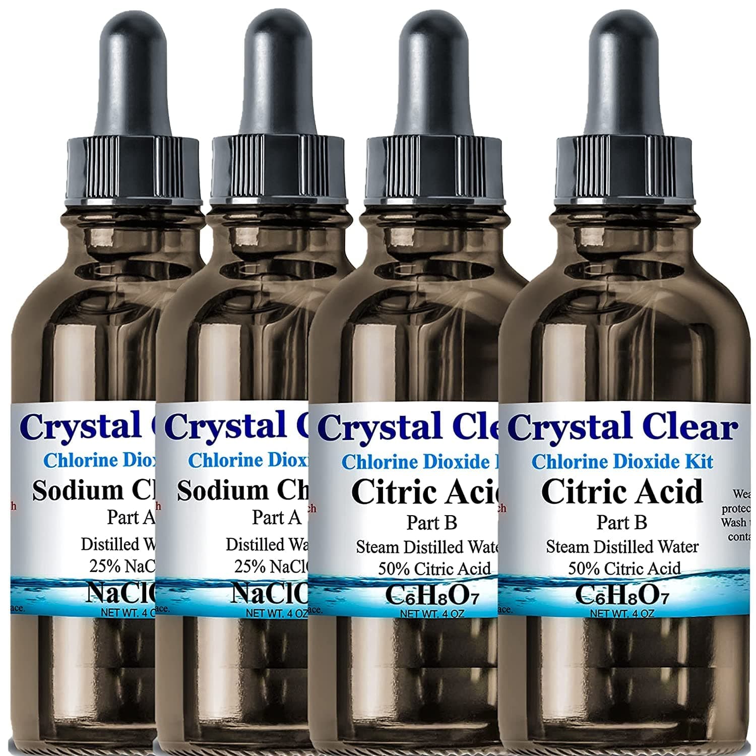 CrystalClearlab Chlorine Dioxide Kit 2 Part Classic Liquid 1:1 Set Citric Acid : Sodium Solution Twin Pack (4oz Pack of 2)