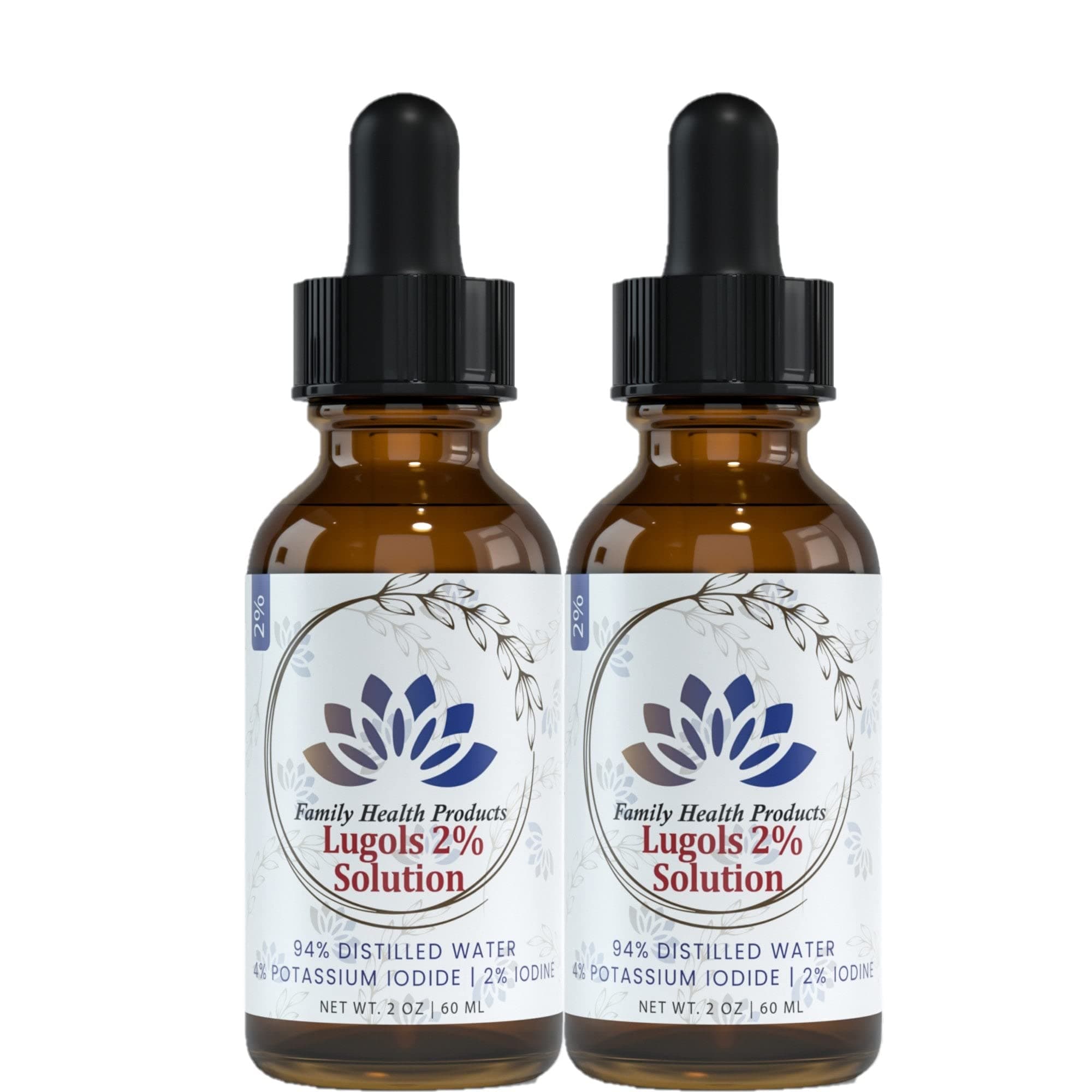 Lugols Iodine Solution 2% 2 fl oz Liquid Drops| Potassium Iodide Solution 2 Percent Iodine Drops| 1200 Liquid Drops by Family Health Products