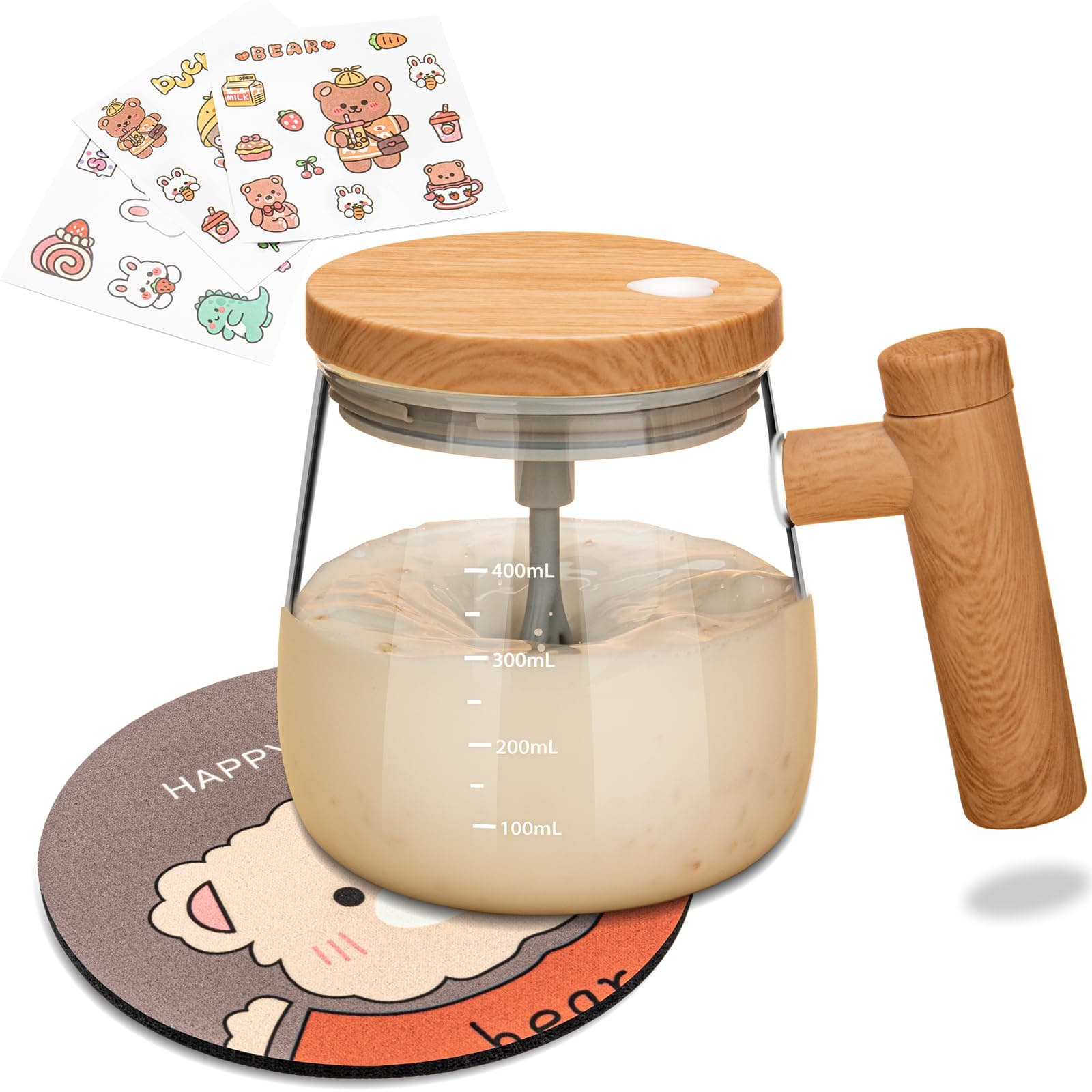 Electric Self Stirring Coffee Mug, 400ml High Speed Mixing Cup with Lid, High Borosilicate Glass, Home Office for Coffee, Milk, Protein (Not Included 2*aaa Battery)