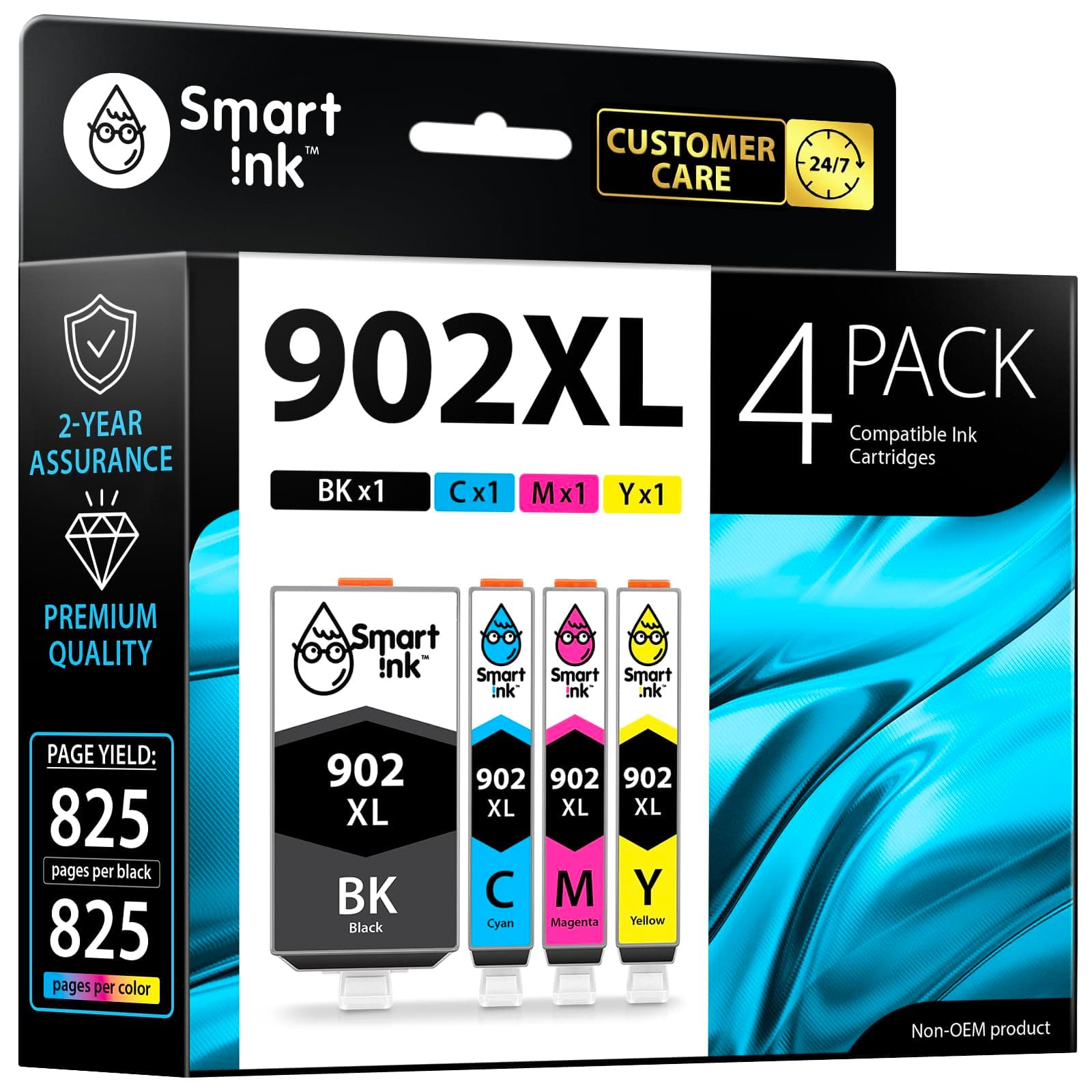 Smart Ink Compatible Ink Cartridge Replacement for HP 902 XL 902XL (4 Combo Pack) to use with Officejet Pro 6978 6968 6974 6975 6960 Officejet 6951 6954 6956 6958 Printers