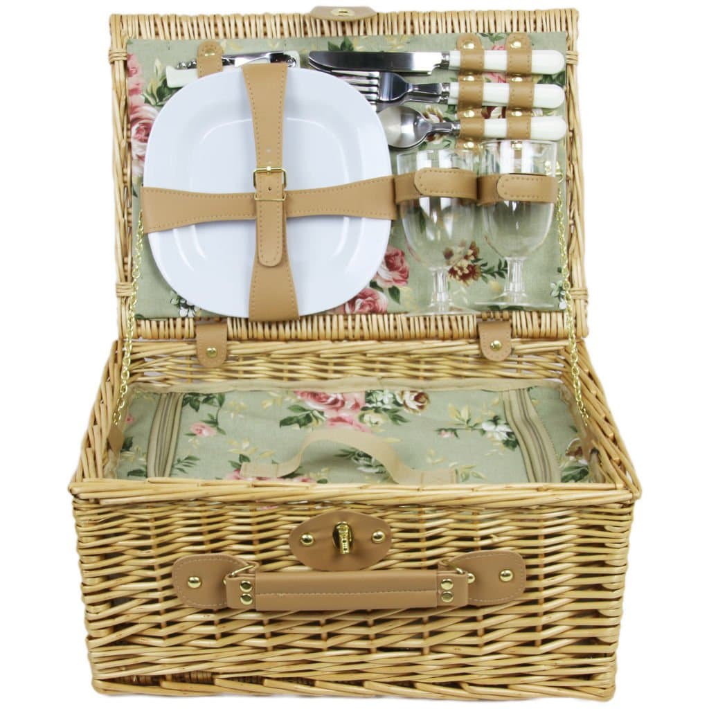 Eastern Crafts ZQ1-3744B Traditional Wicker Picnic Basket for 2 People with Cooler