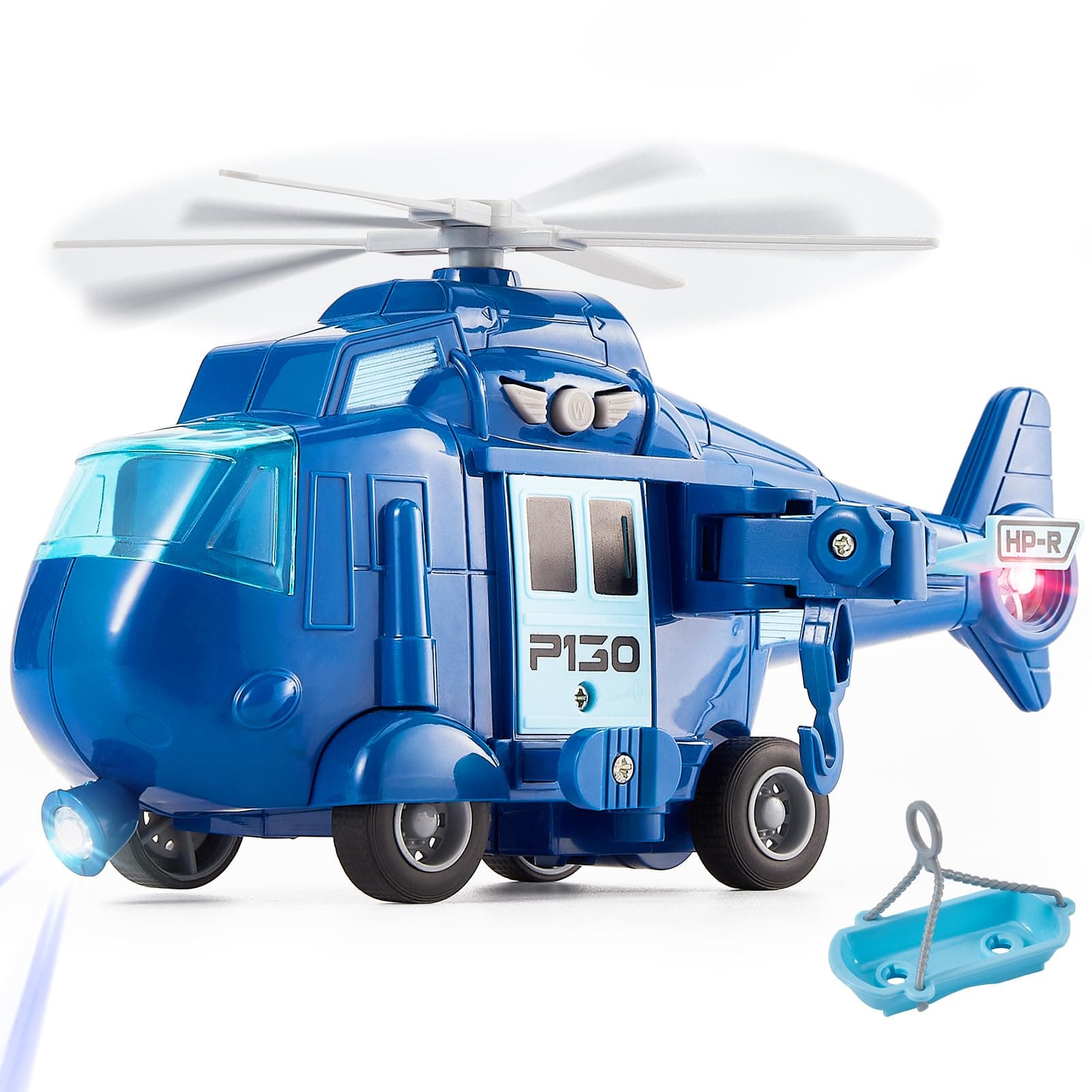 HERSITY Rescue Helicopter Toy Blue Police Plane with Light and Sound Push and Go Airplane Gifts for Kids Toddlers 3 4 5 Years Old