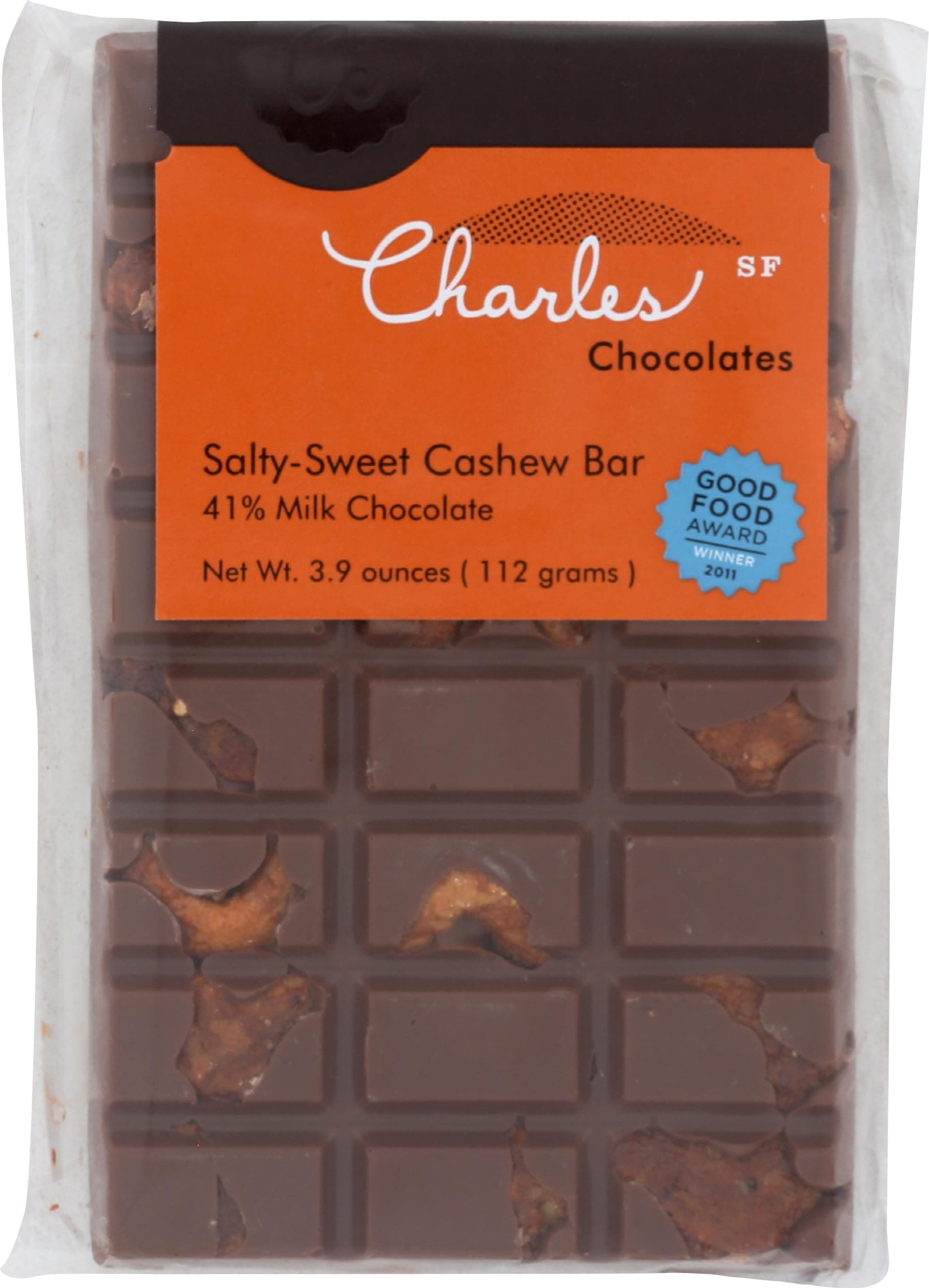 CHARLES CHOCOLATES Salty-Sweet Cashew Bar, 3.9 OZ