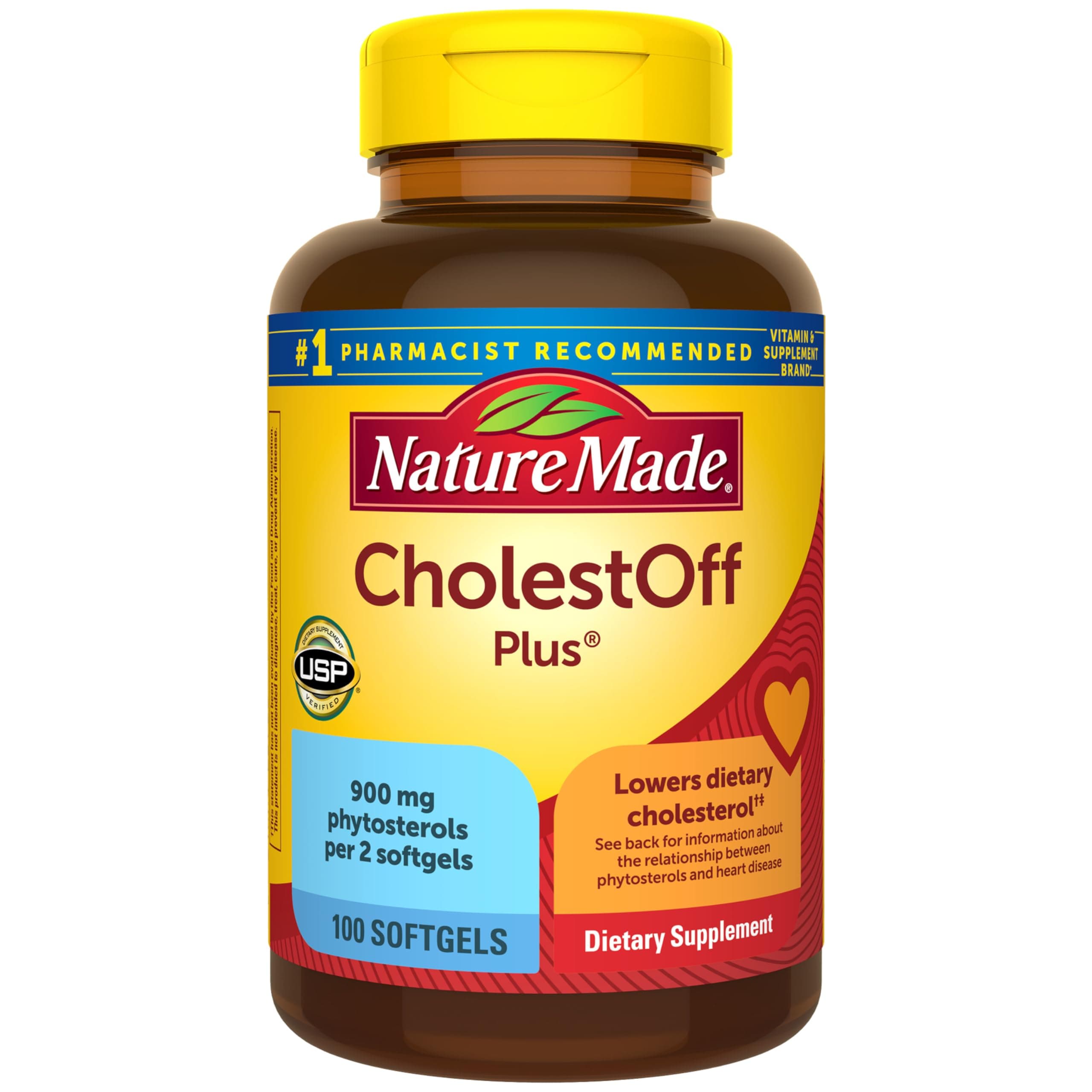 Nature Made CholestOff Plus, Dietary Supplement for Heart Health Support, 100 Softgels, 25 Day Supply
