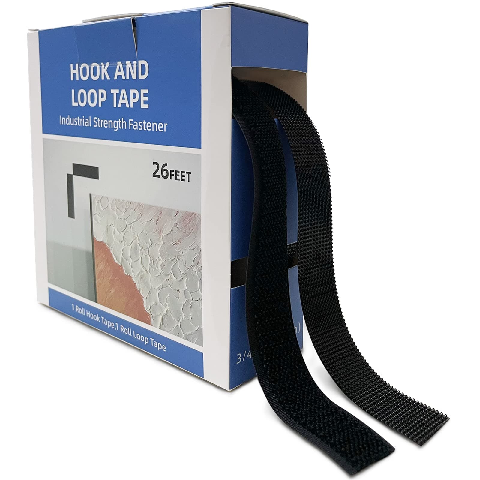 KRUIKRUI 3/4 Inch x 26 Feet Hook and Loop Strips Mounting Tape with Adhesive, Sticky Back Heavy Duty Strips Fastener Roll for Home Office School Organization, Crafting, Home Improvement Decorating