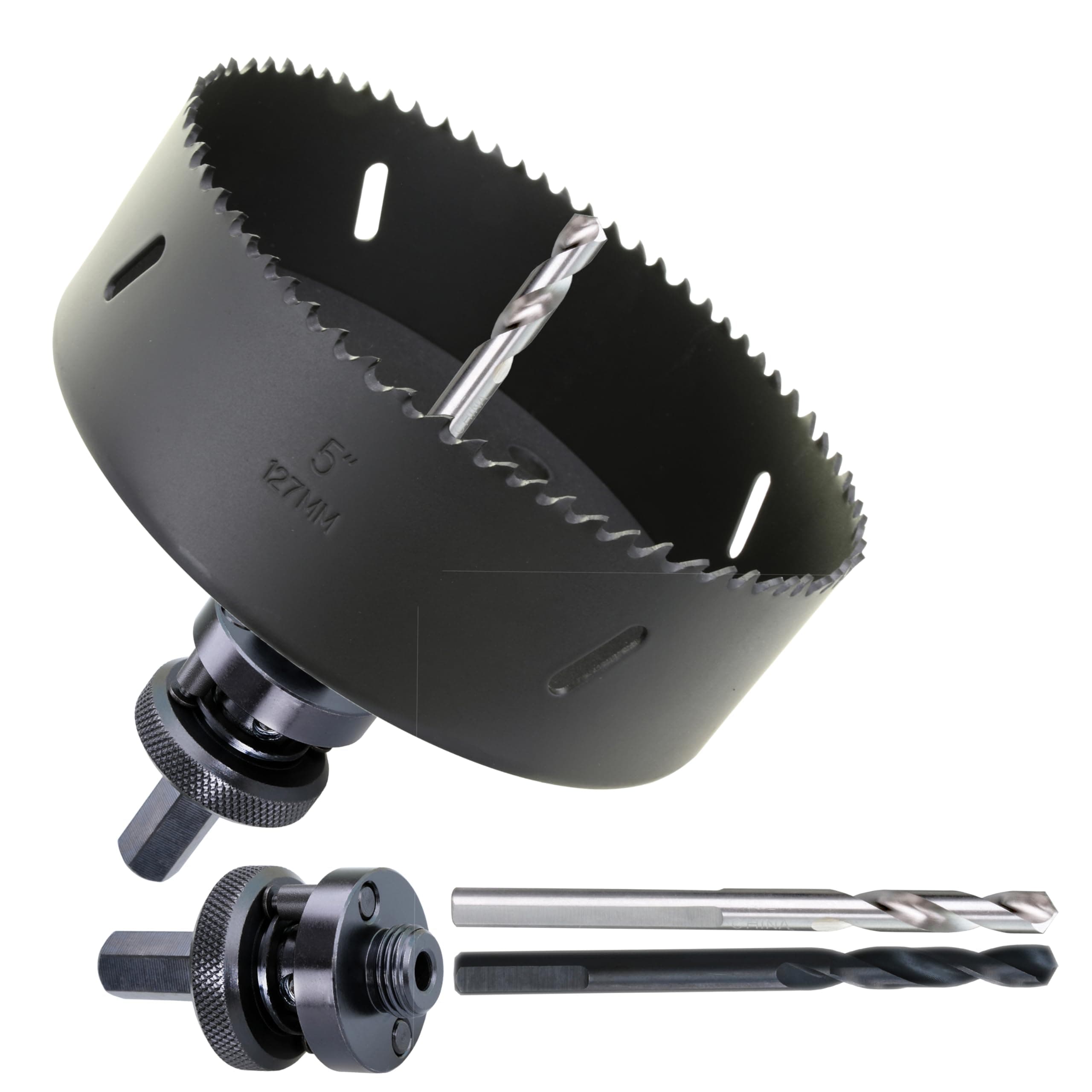 5” HSS Bi Metal Hole Saw Cutter for Wood Drywall Plastic Aluminum Mild Steel Iron Metal Stainless Steel Heavy Duty Hole Saw Bit with Arbor