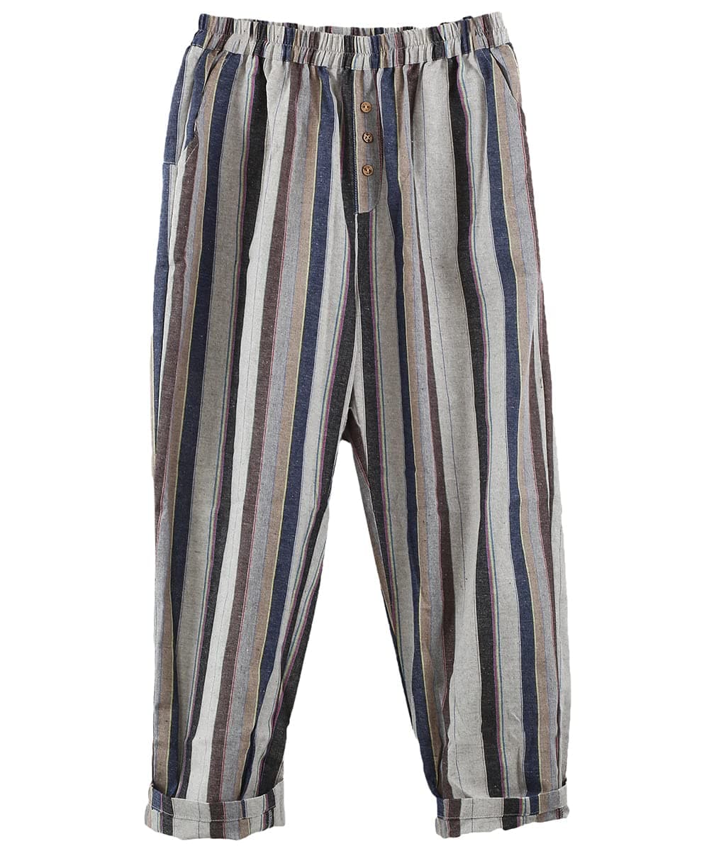 LaovanIn Women's Striped Wide-Leg Cropped Pants Linen Capri Harem Casual Trousers