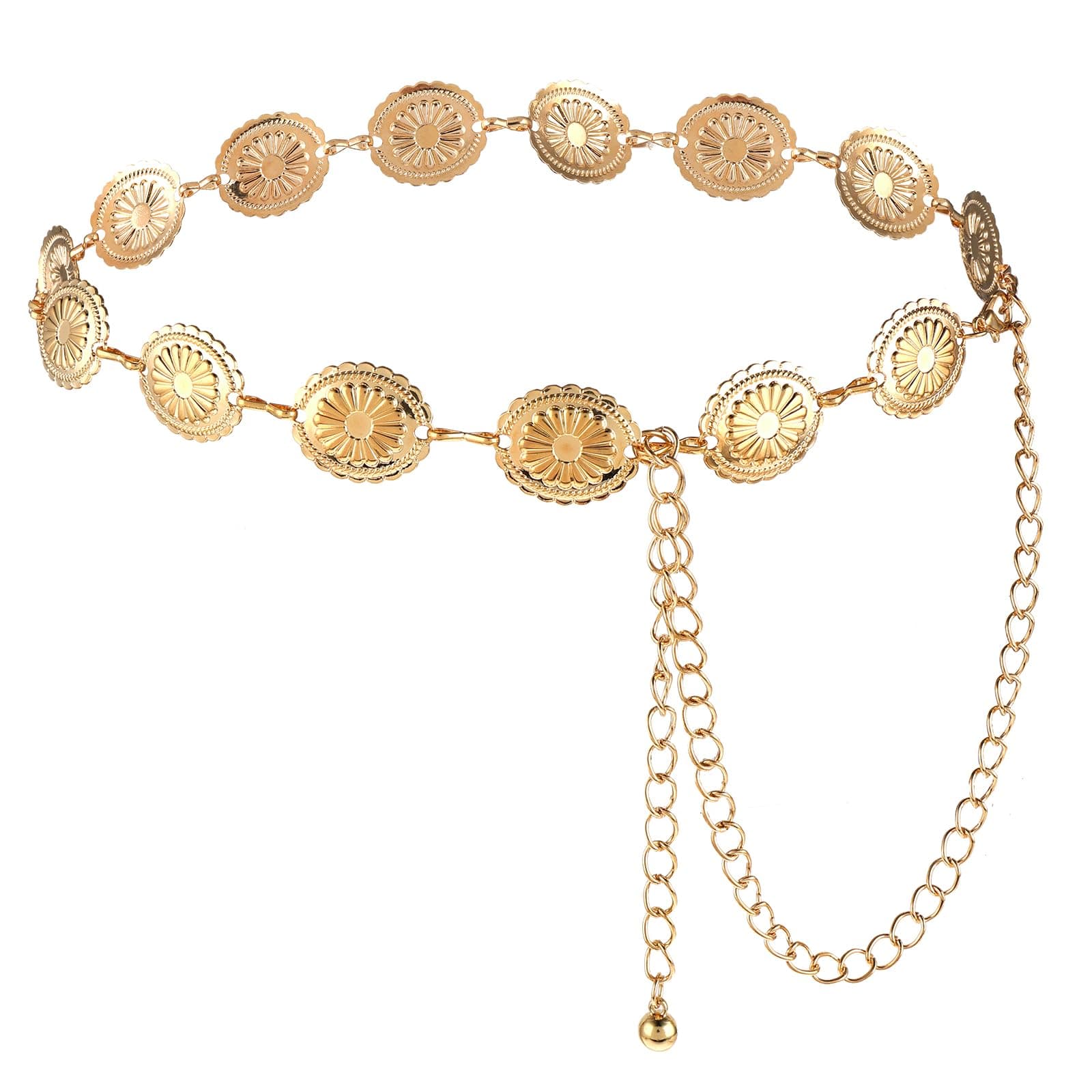 Western Metal Concho Belt, Hollow Out Daisy Chain Belt Adjustable Boho Waist Chain Country Concert Outfit for Dress