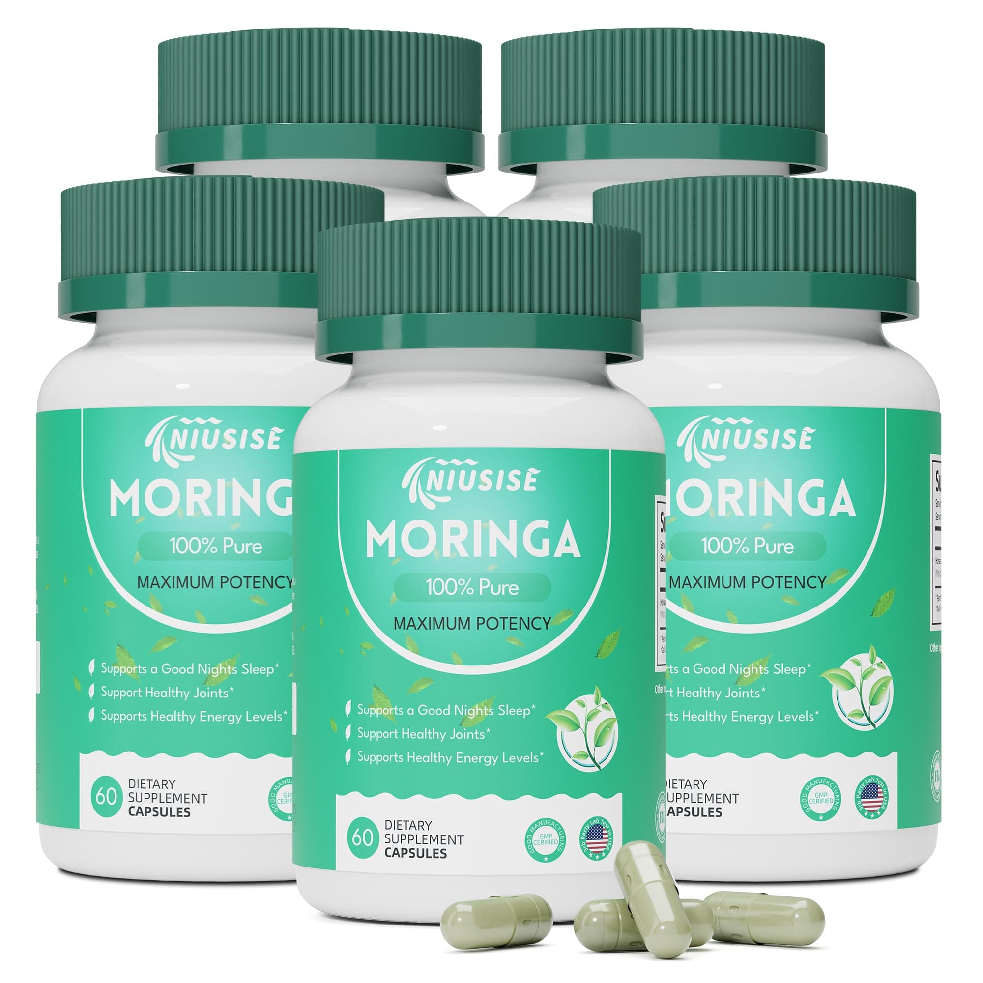 Moringa Powder Capsules, Moringa 800mg, Green Superfood from Moringa Leaf - Moringa Supplement for Energy, Gut & Skin Health, Essential Vitamins, Vegan - 300 Capsules