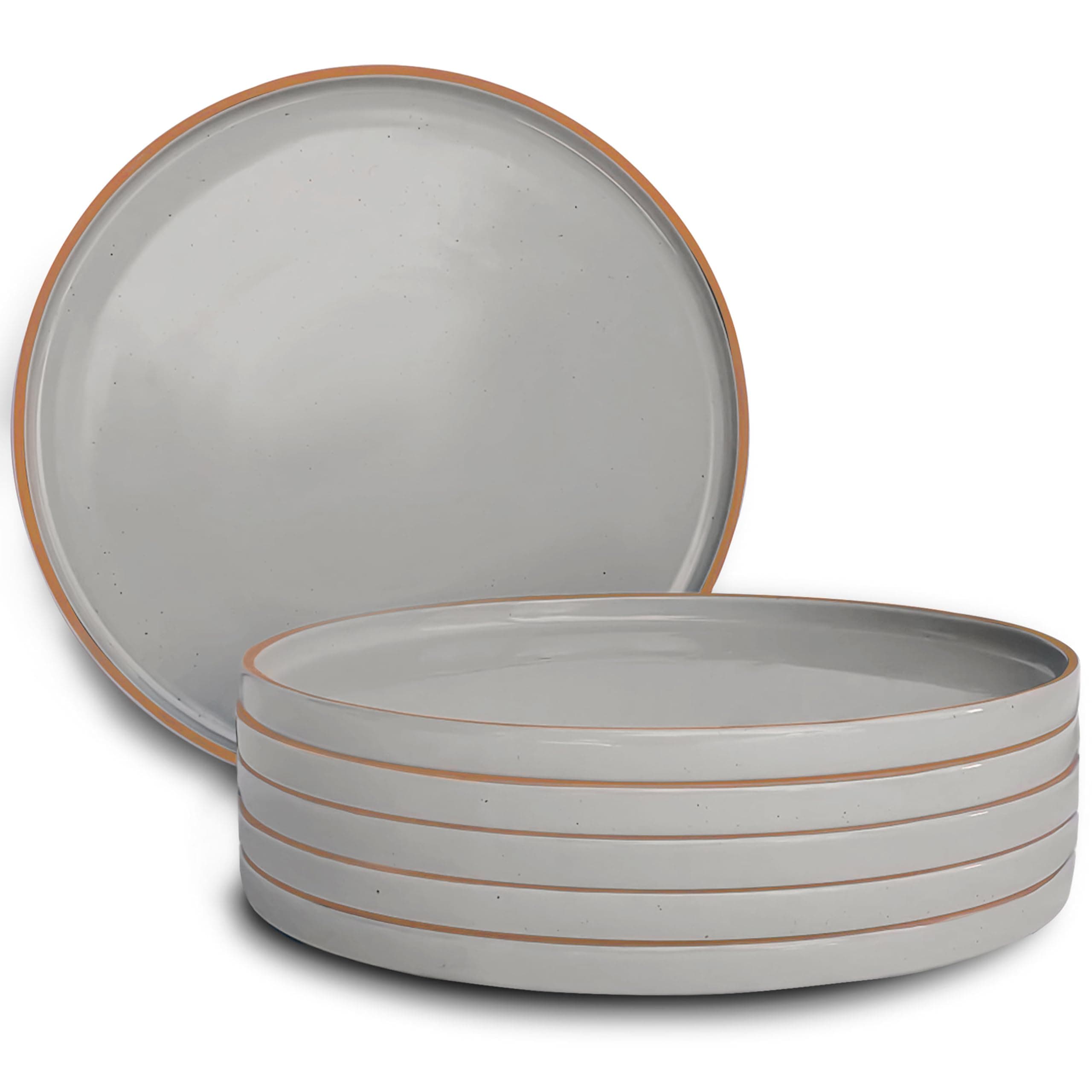 Ceramic Flat Dinner Plates Set of 6, 10.5 in High Edge Dish Set - Microwave, Oven, and Dishwasher Safe, Scratch Resistant, Modern Dinnerware- Kitchen Porcelain Serving Dishes - Earl Grey