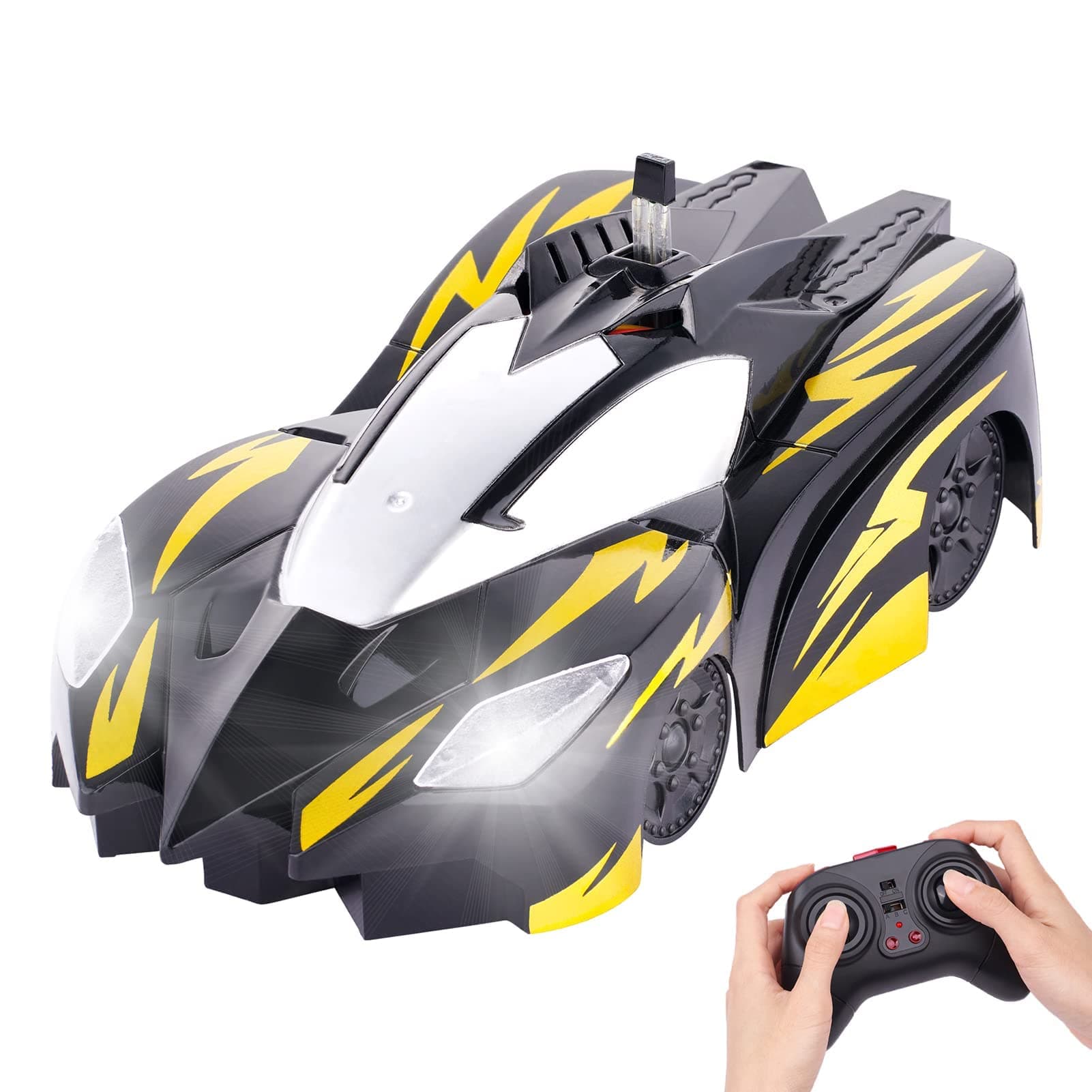 SIWMER Wall Climbing Remote Control Car Dual Mode 360° Rotating RC Stunt Cars with LED Light Rechargeable Toys for Boys Gift for 8 9 10 11 12 Year Old Kids (Black)