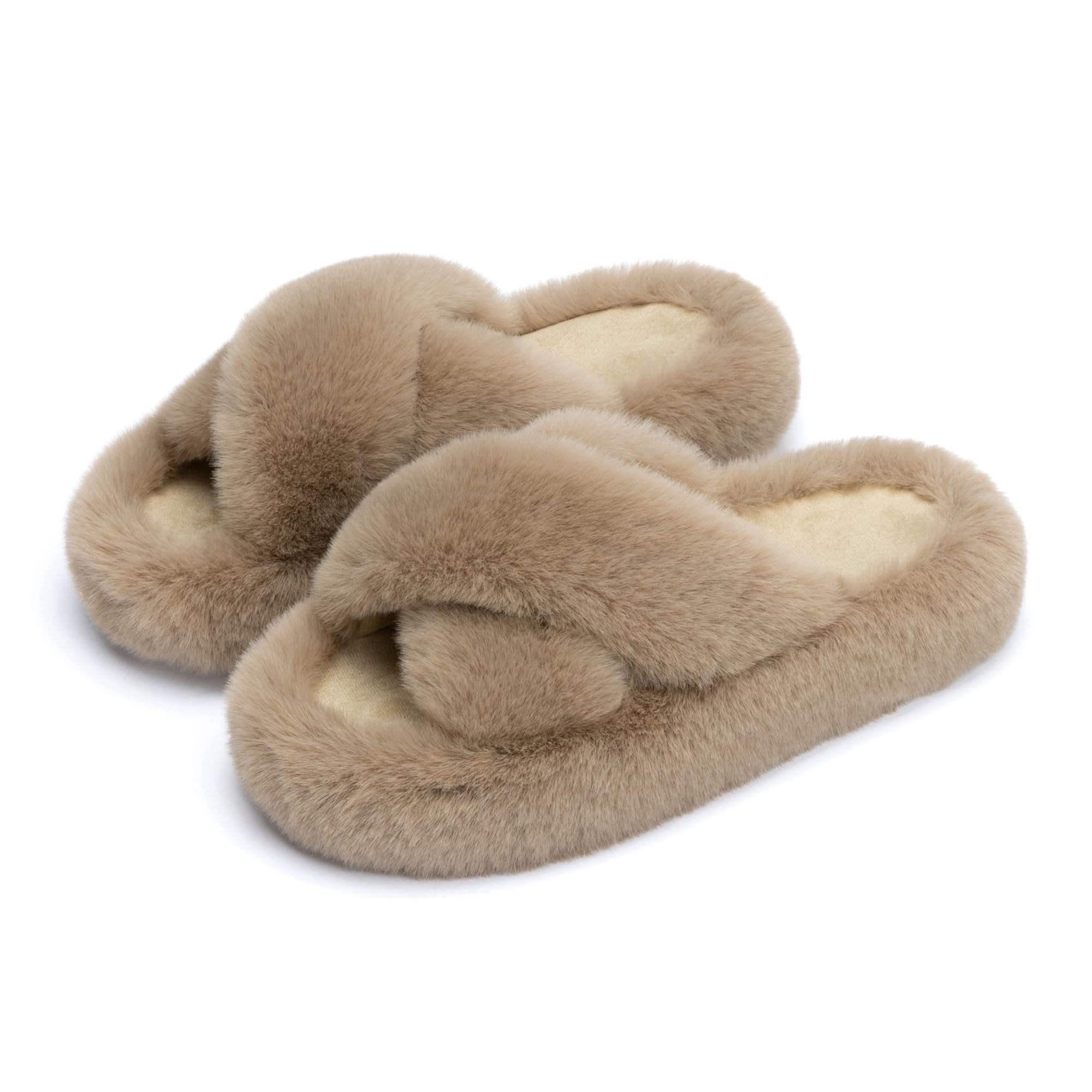 Women's Blue Memory Foam Faux Fur Lined Open Toe Slippers for Women - US 12