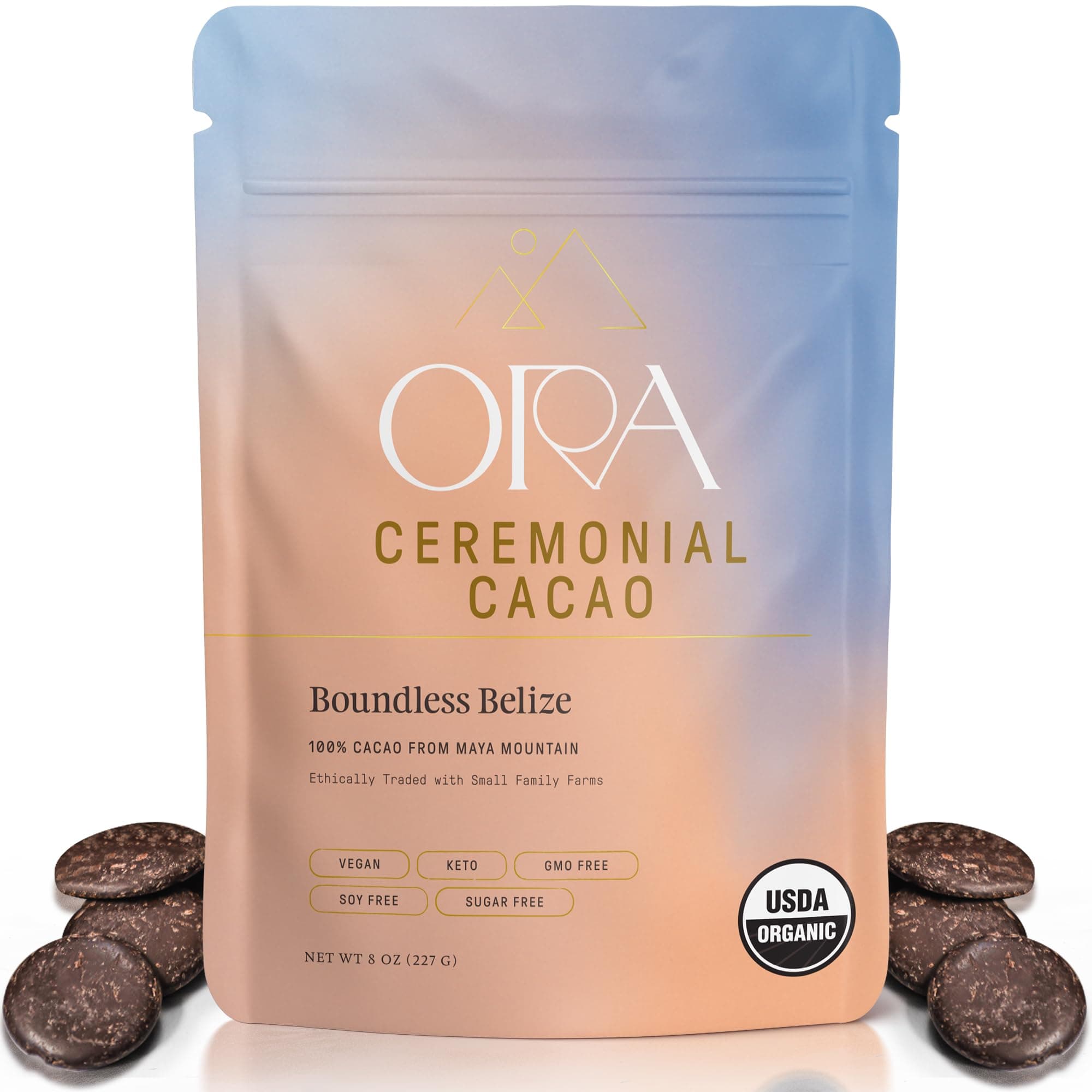 ORA Ceremonial Cacao - Boundless Belize - Organic 100% Cacao - Ethical - Regenerative - High Flavanol - Coffee Alternative - Better Energy - Heavy Metals Tested - Unsweetened - 8oz