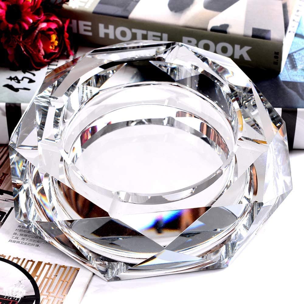 Crystal Ash Tray Holder for Home Office Tabletop Decoration, Gift Ashtray, Beautiful Decoration Craft, Silver