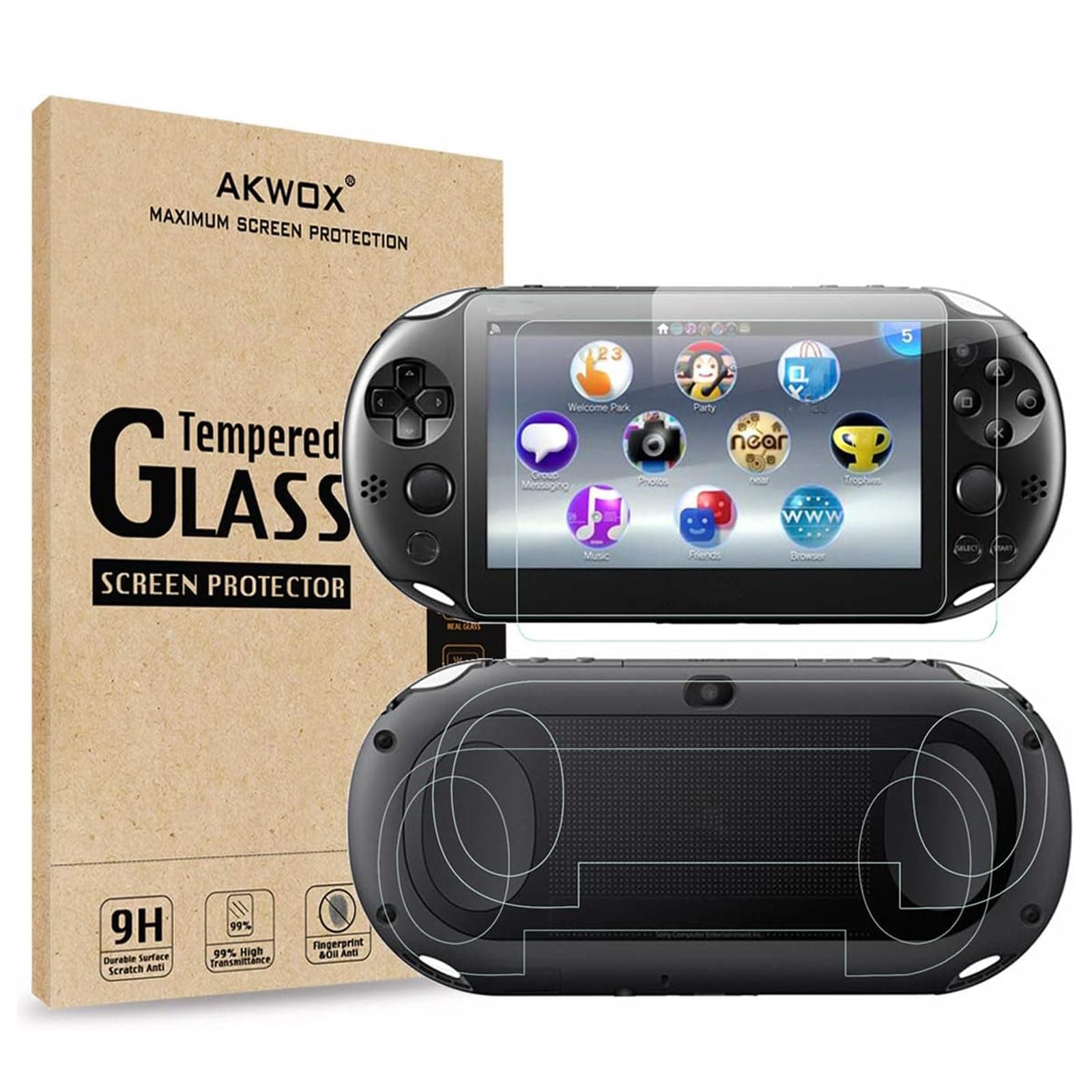 2 Front+2 Back Covers Screen Protectors Compatible with Sony PlayStation Vita 2000, 9H Tempered Glass Front and HD Clear PET Back Film
