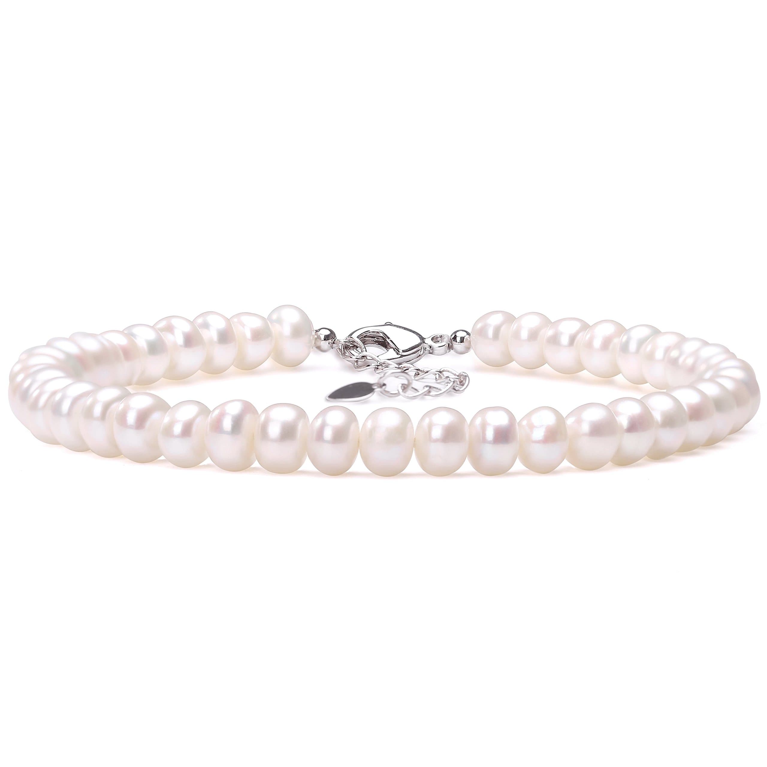 Aobei Pearl Cultured Freshwater Pearls Anklet 9 to 10 Inch White Pearl Beaded Jewelry with Lobster Clasp for Women