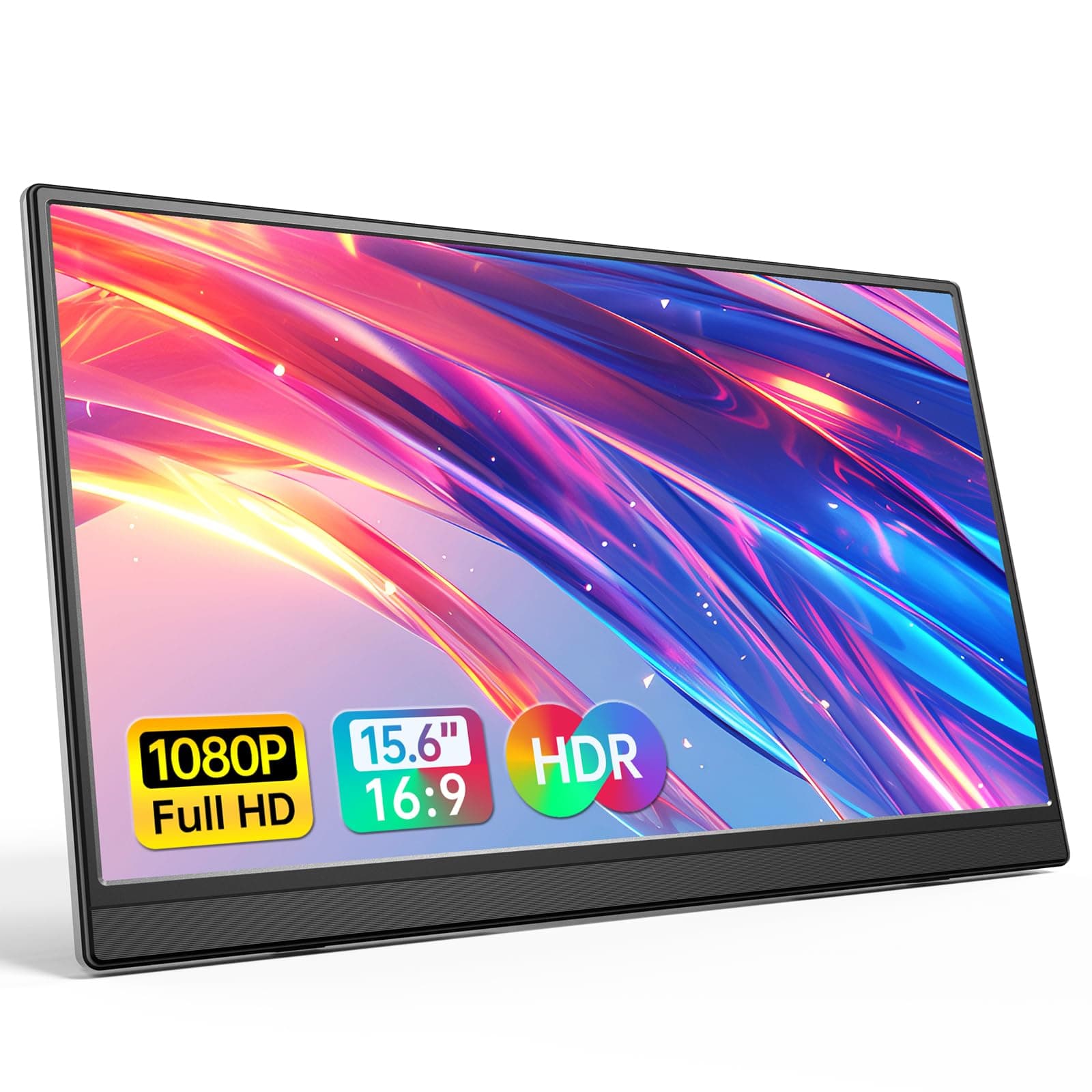 Portable Monitor 15.6 Inch 1080P USB-C HDMI Ultra-Slim Travel Monitor with Kickstand, for Laptop, PC, Mac Phone, PS, Xbox, Swich IPS Ultra-Thin Zero Frame Gaming Monitor