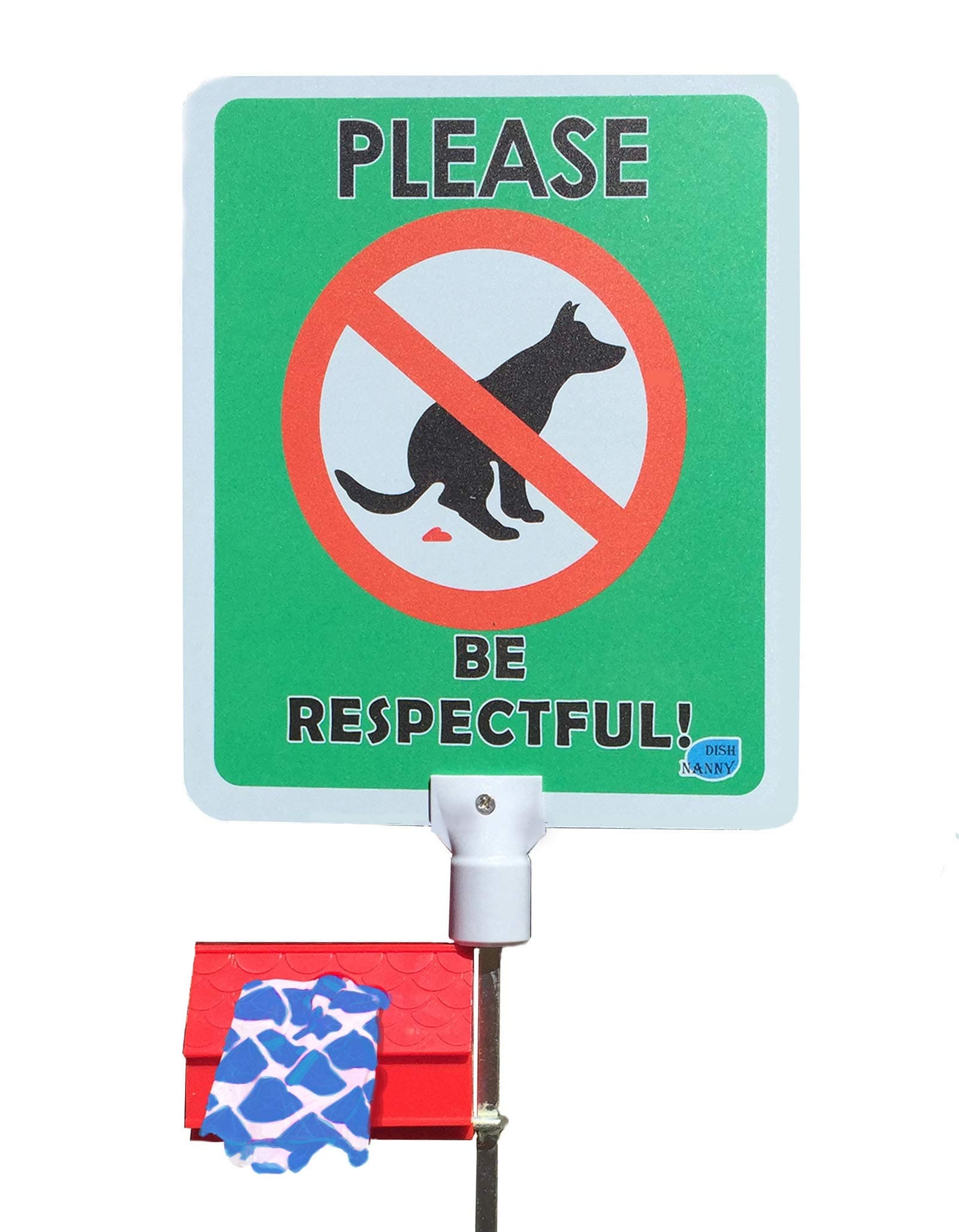 No Poop Dog Signs Poop Bag Dispenser | Stop Dogs from Pooping On Your Lawn | Sign Reads:Please Be Respectful | Protect Property | No Poo | No Pooper Scooper | (Please Be Respectful)
