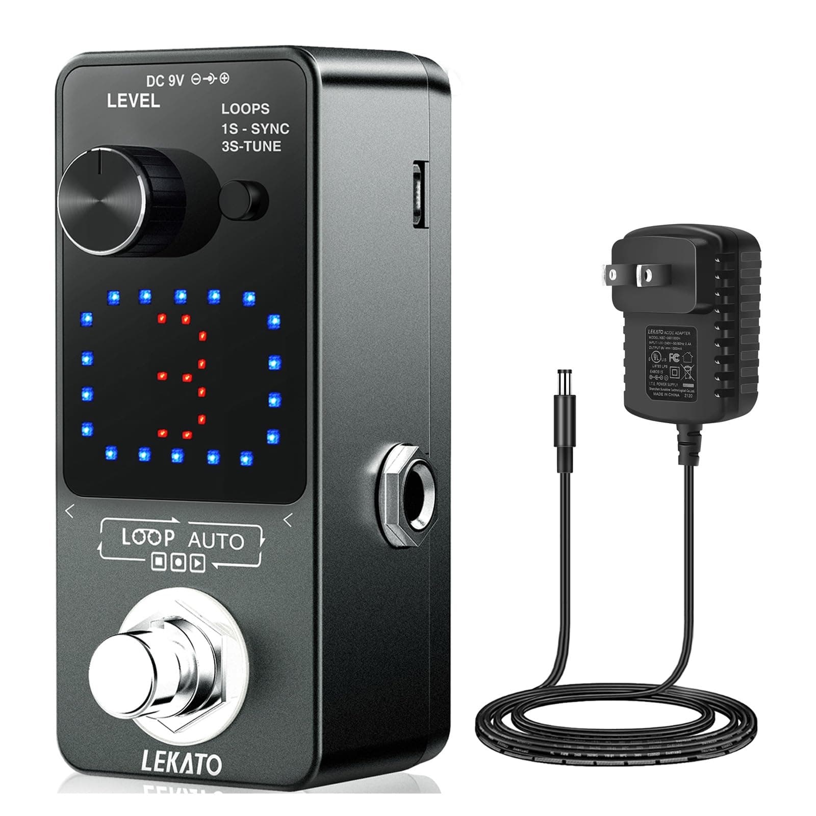 LEKATO Looper Pedal,Guitar Looper Pedal with 9V 0.6A Looper Pedal Power Supply Adapter, Effect Loop Pedal with SYNC & Tuner Function Loop Pedal for Electric Guitar 3 Loops 18 Minutes Record Time