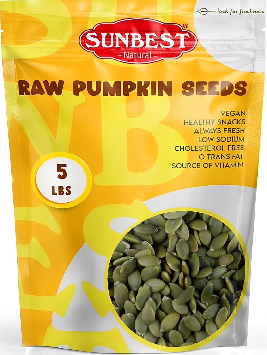 Sunbest Natural Raw Pumpkin Seeds, 5 lbs – Unsalted & Shelled – Bulk Bag, Whole Pepitas, Pumpkin Seeds to Eat – For Snacking, Baking & Topping – Rich in Essential Fatty Acids, Iron & Protein (80 oz)