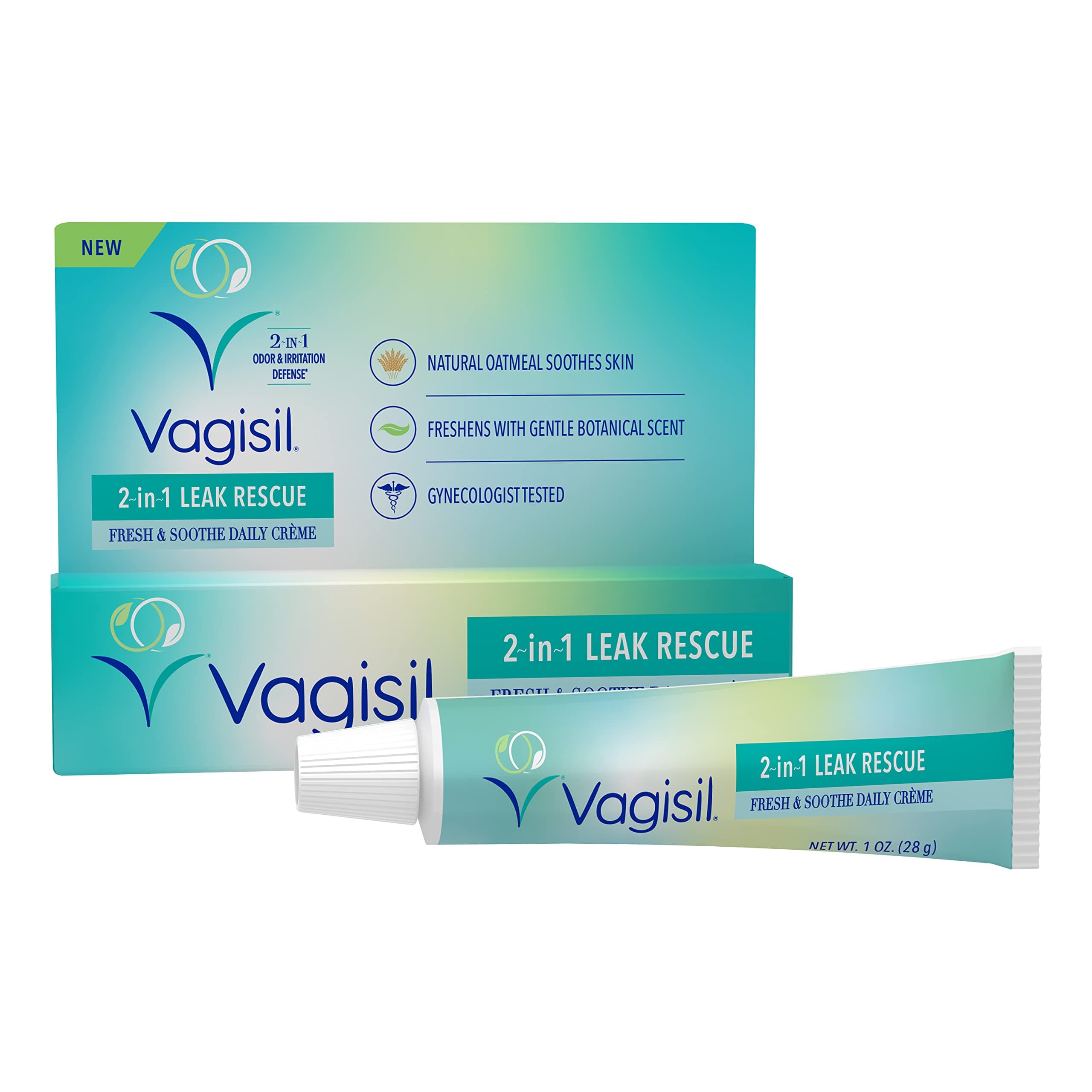 Vagisil2-in-1 Leak Rescue Intimate Feminine Cream for Women, Gynecologist Tested & Hypoallergenic, 1 oz (Pack of 1)