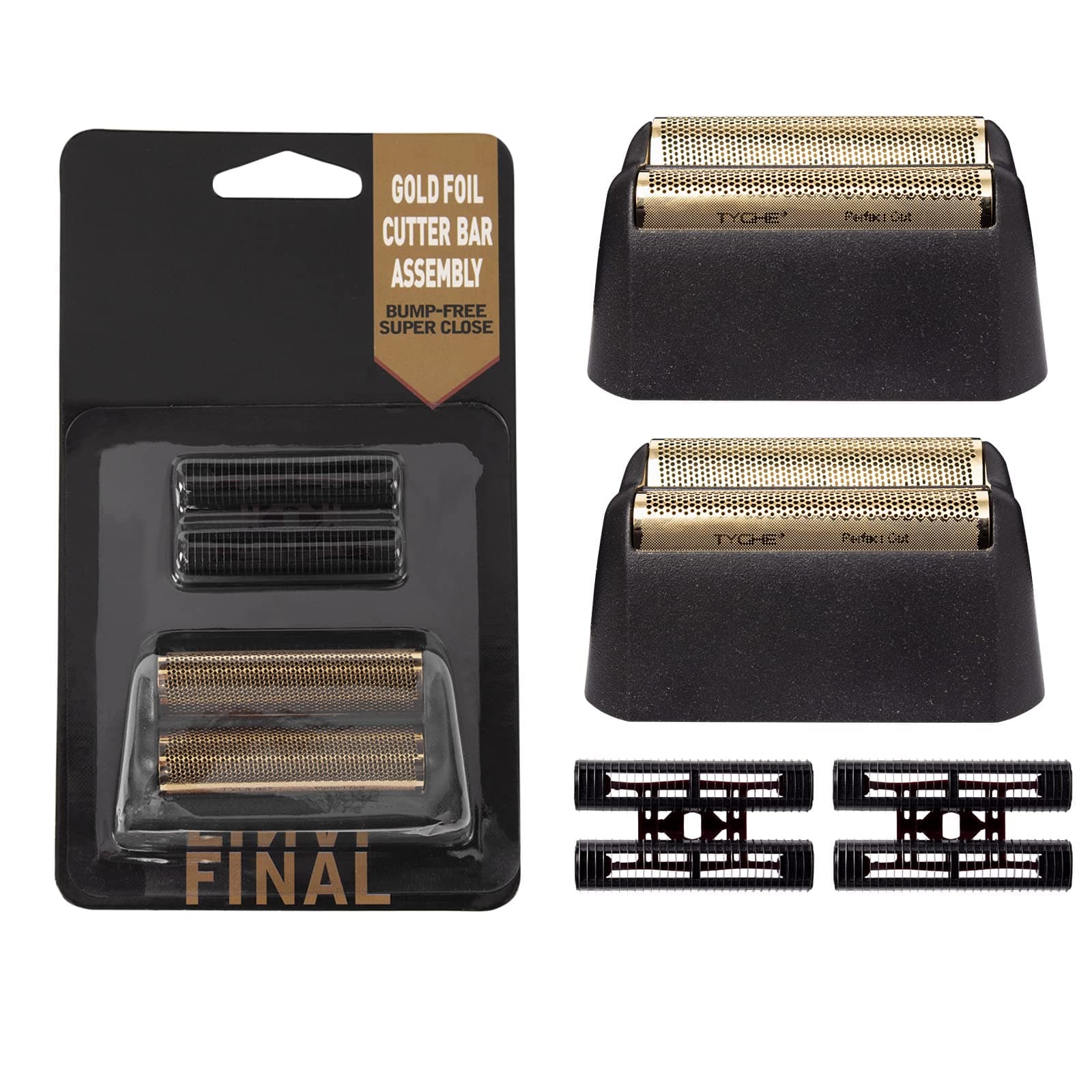 2 pcs Professional 5 Star Series Finale Shaver Shaper Replacement Super Close Gold Foil and Cutter Bar Assembly, Compatible with Wahl Shaver Foil Model 7043-100,Shaving for Barbers and Stylists
