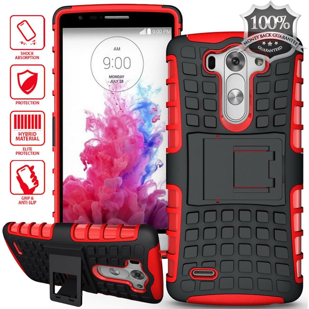 ElBolt LG G3 Vigor / G3 Mini / G3 Beat/ G3s D725 D722 Case - 3 in 1 Bundle Armor Grenade Stand Hard Gel Case -Red with Free Ultra-Sensitive Stylus Pen and Premium Screen Protector by ElBolt TM