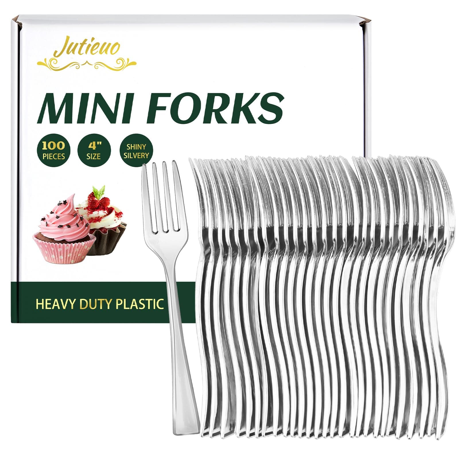 100CT Plastic Mini Forks 4 Inch Heavy Duty Small Silver Dessert Forks Disposable Tiny Forks for Appetizers Tasting, Cocktail Hors D'oeuvres, Charcuterie Board, Wedding Reception
